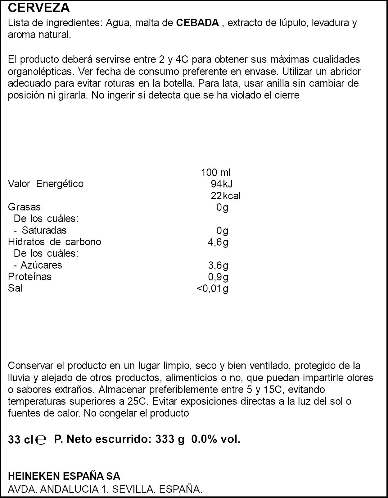 Cerveza s/ filtrar 0.0 s/gluten  lata Aguila 33cl
