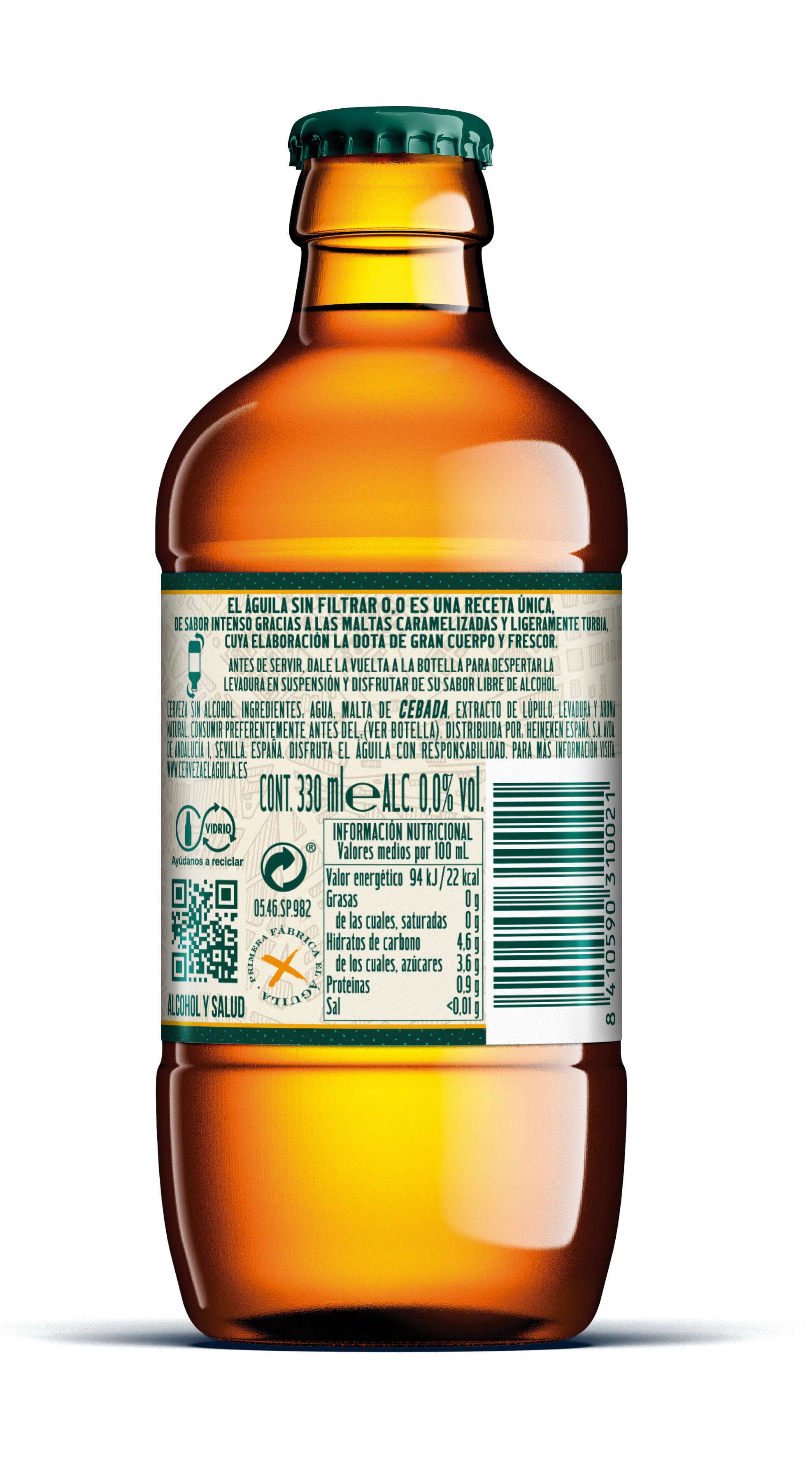 Cerveza s/ filtrar 0.0 s/gluten crist Aguila 33cl