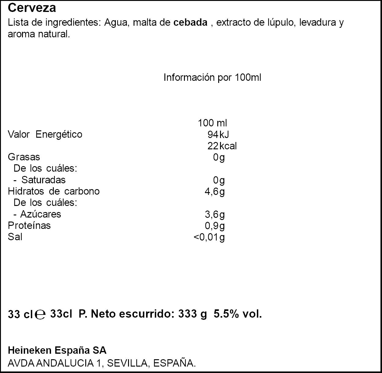 Cerveza s/ filtrar 0.0 s/gluten crist Aguila 33cl