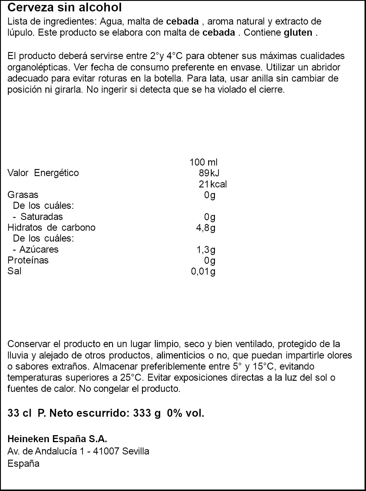 Cerveza s/alcohol lata Heineken 330ml