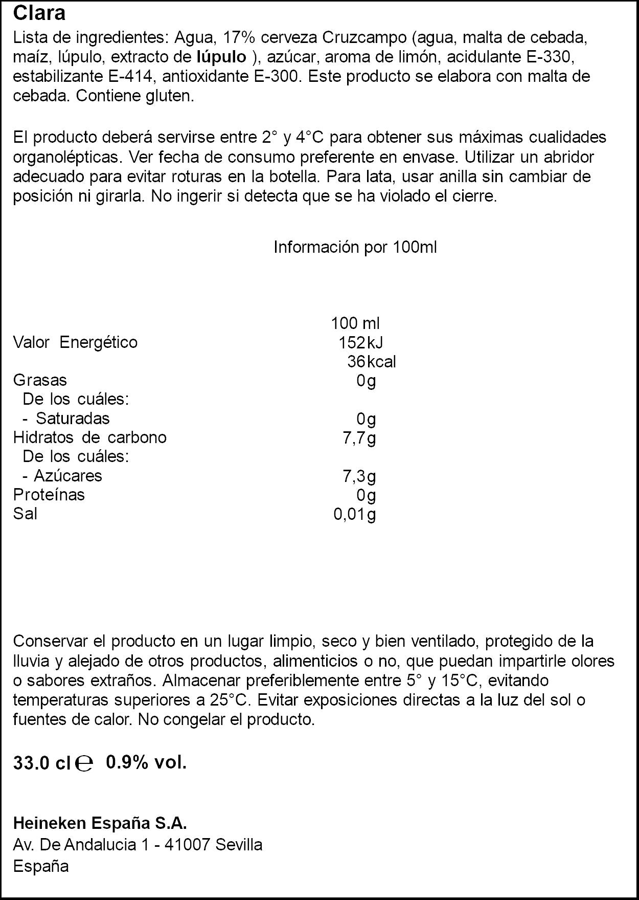 Cerveza limón lata cruzcampo Shandy 330ml