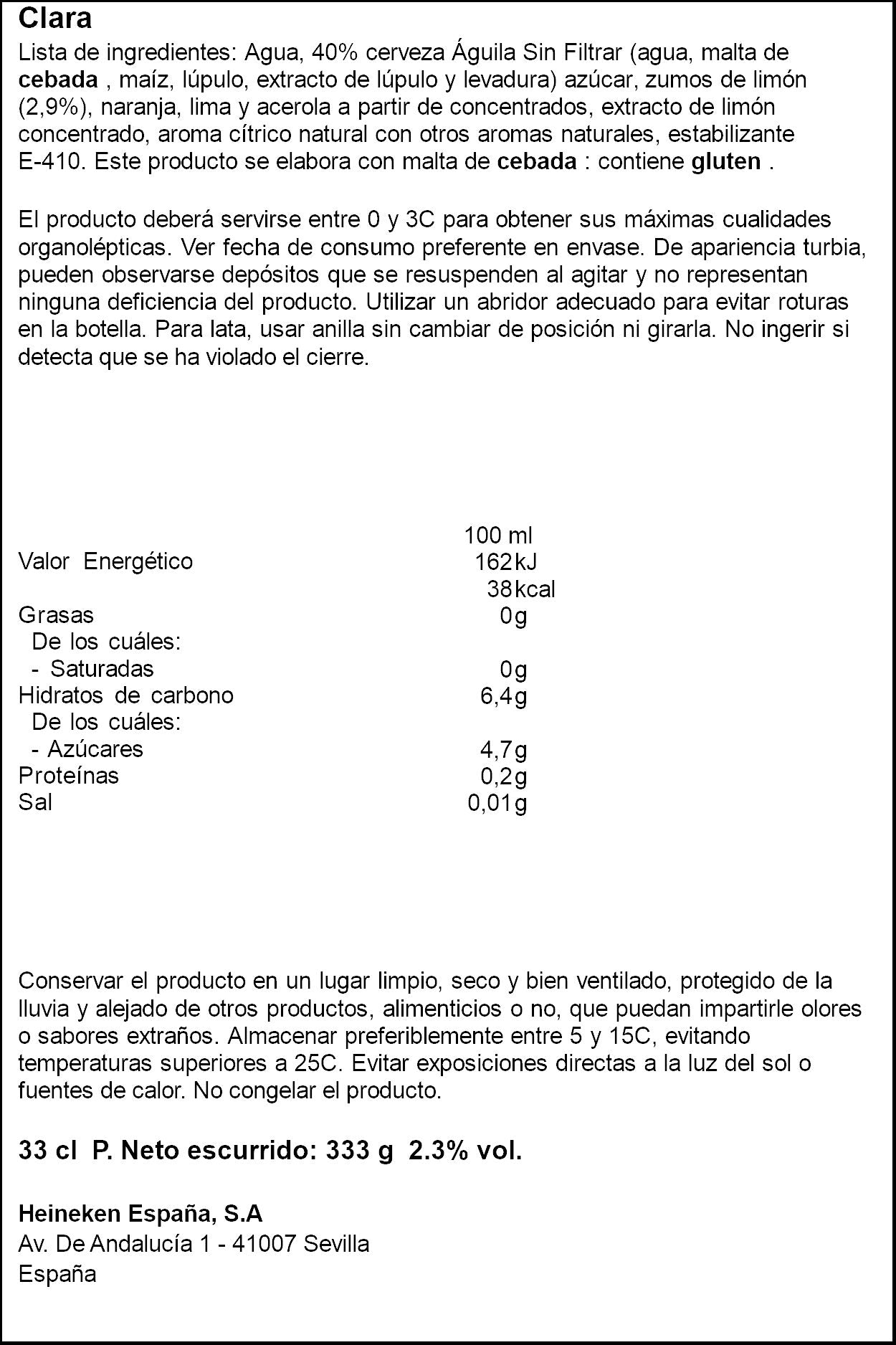 Cerveza c/limon sin filtrar lata Aguila 33cl