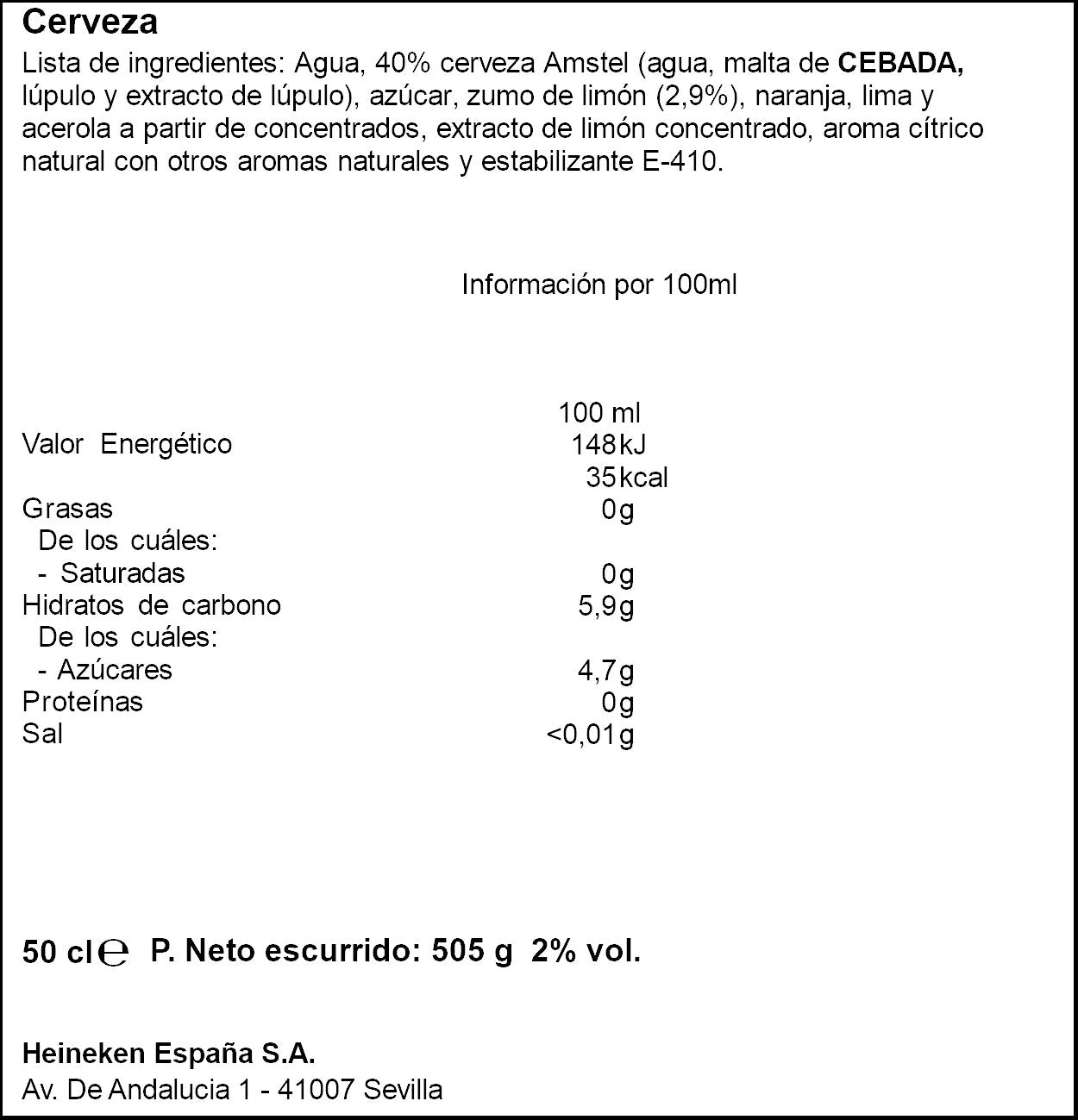 Cerveza limón lata Amstel radler 500ml