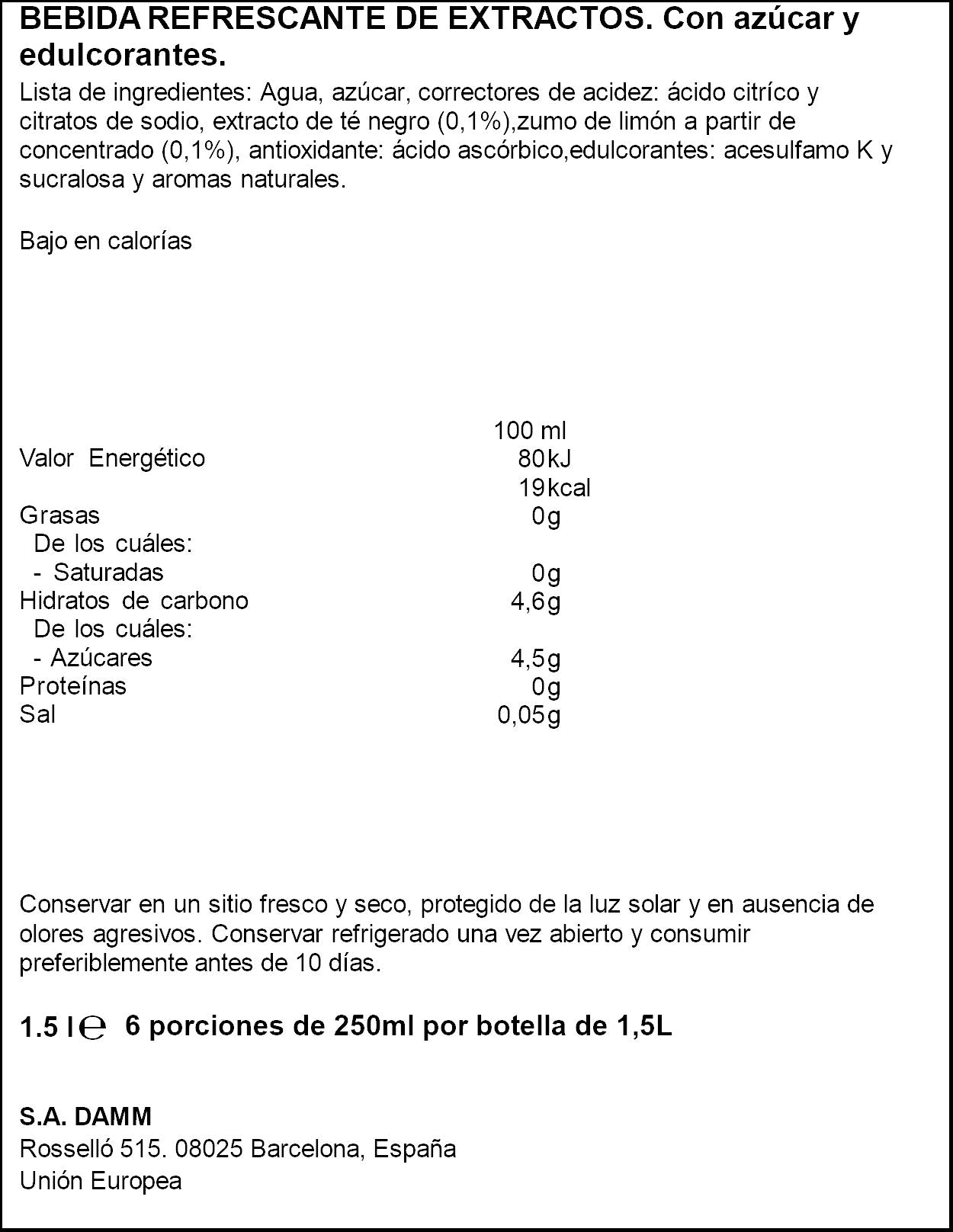 Refresco te limon Nestea 1.5l
