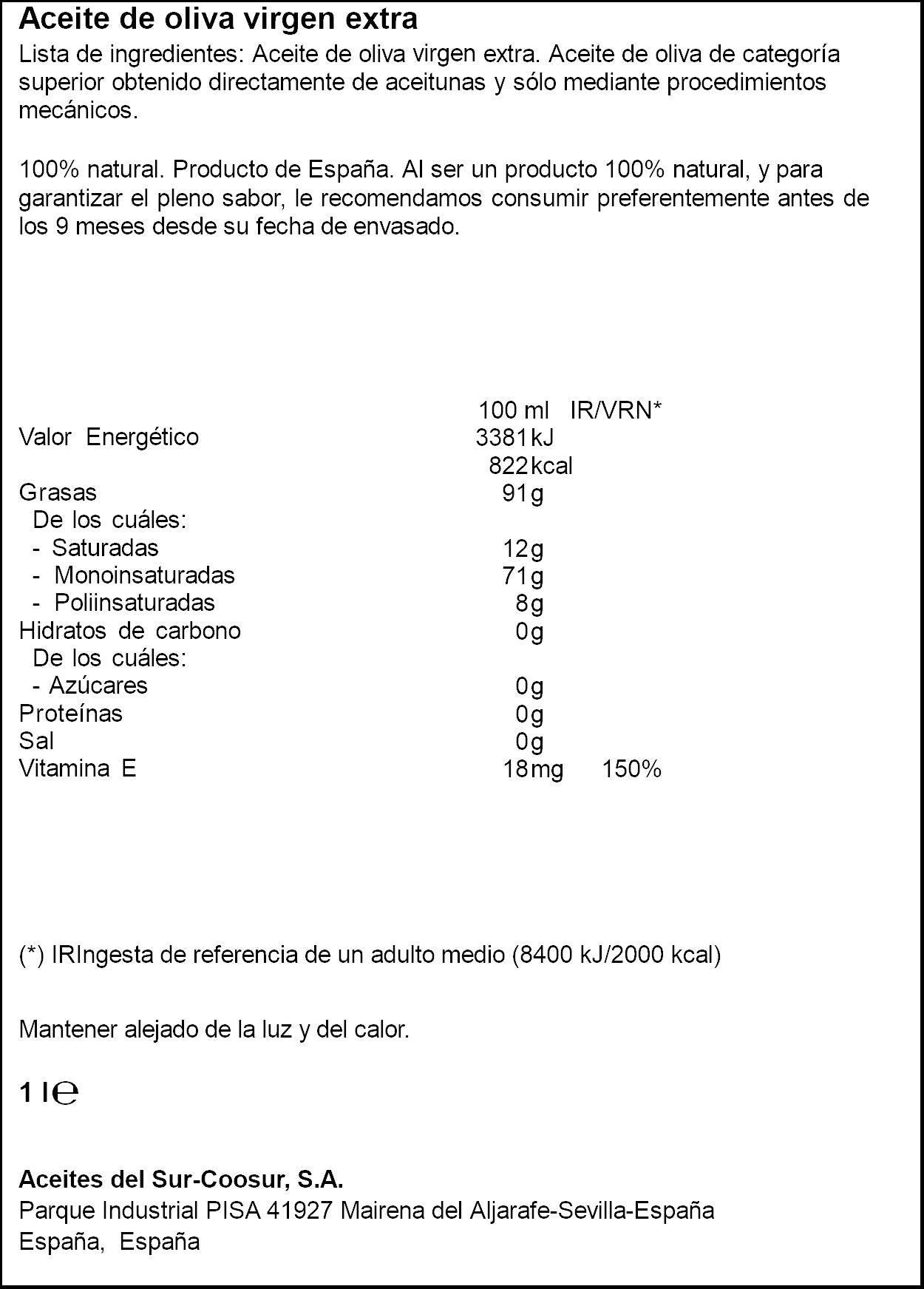 Aceite oliva virgen extra Coosur 1l