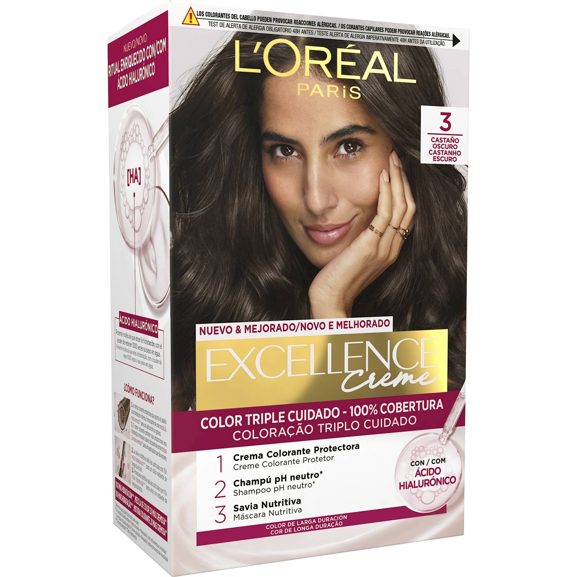 Tinte castaño oscuro 3 Excellence l'oreal 1u