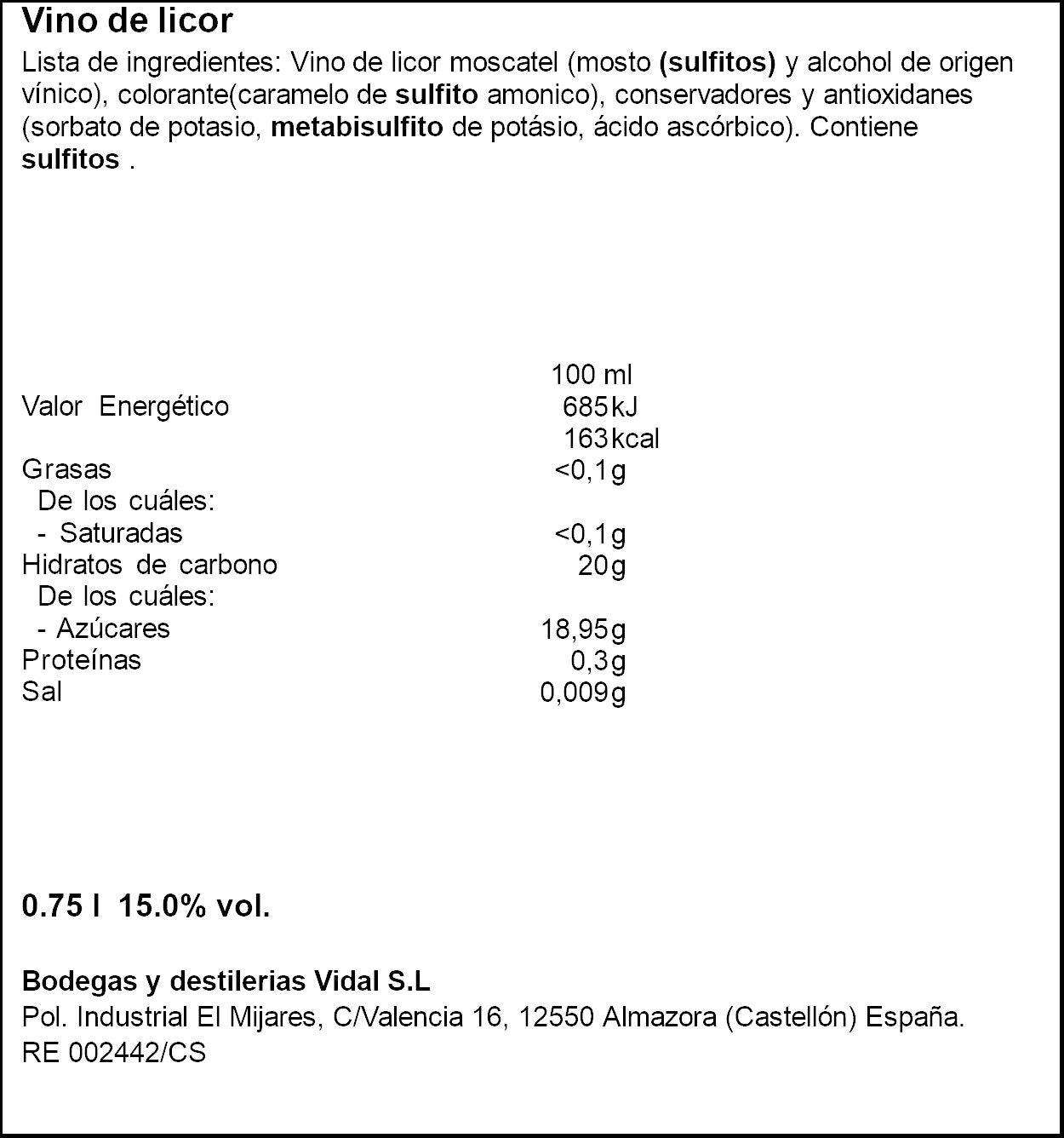 Vino dulce moscatel Artesanol 750ml