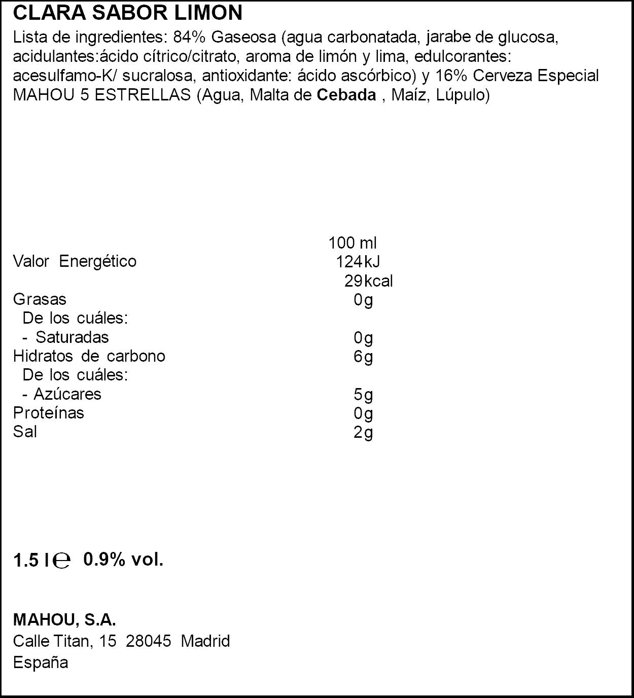 Cerveza limón mixta cristal Mahou p6 25cl/u