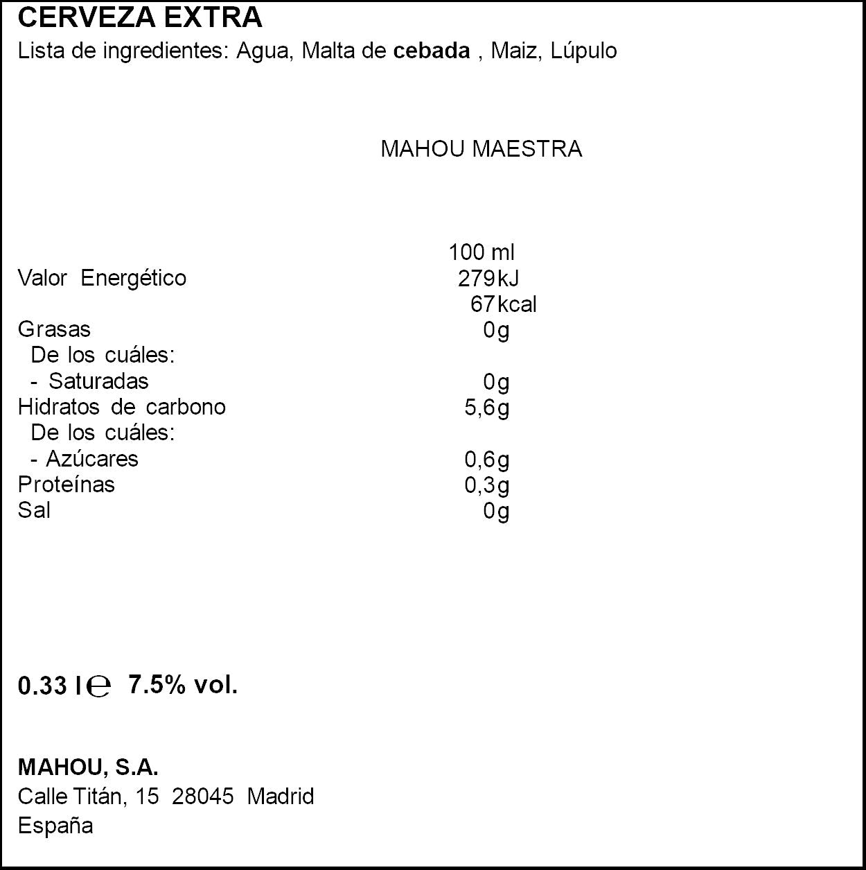 Cerveza tostada maestra lata Mahou  330ml