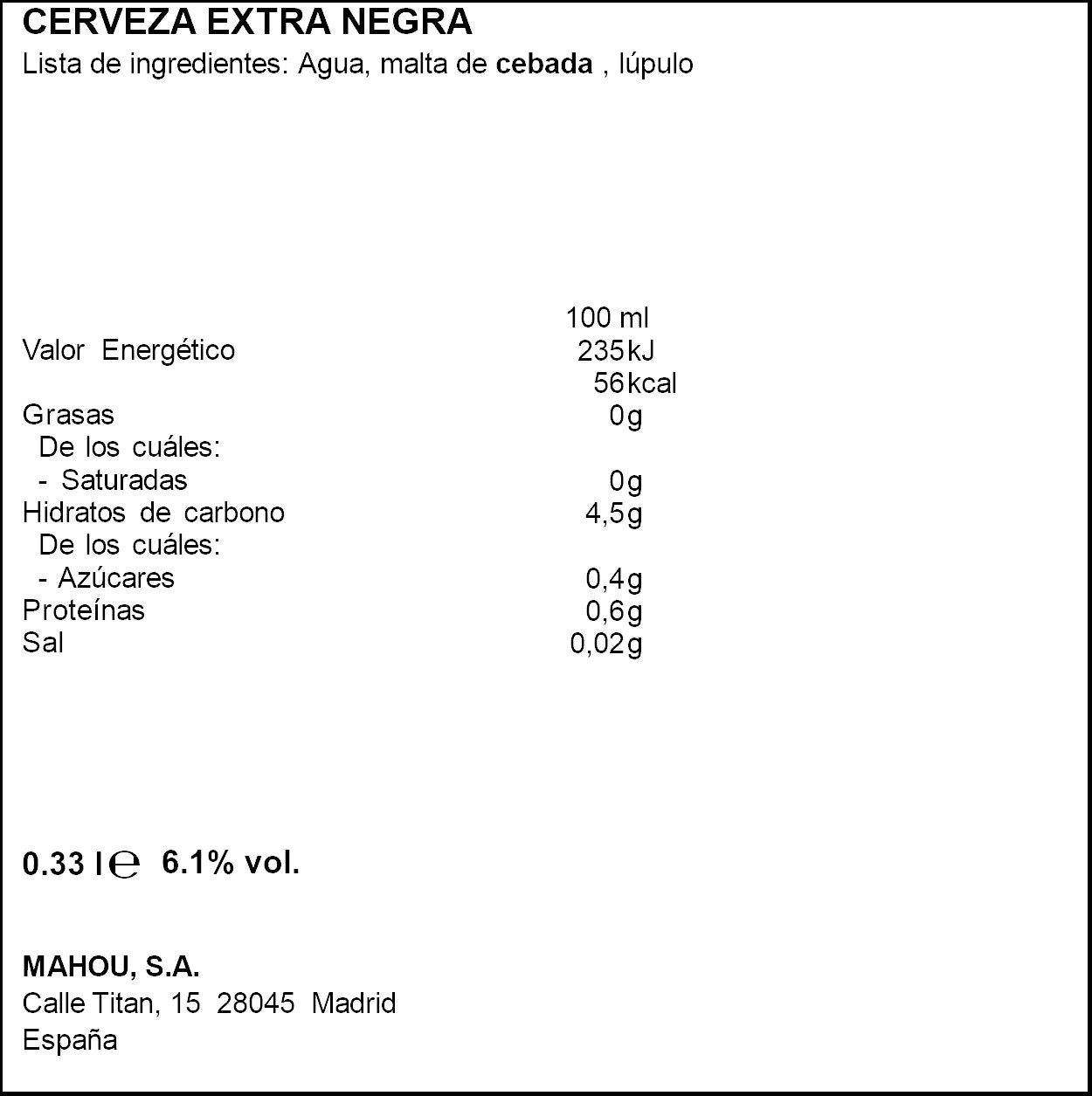Cerveza dunkel maestra tostada cristal Mahou 330ml