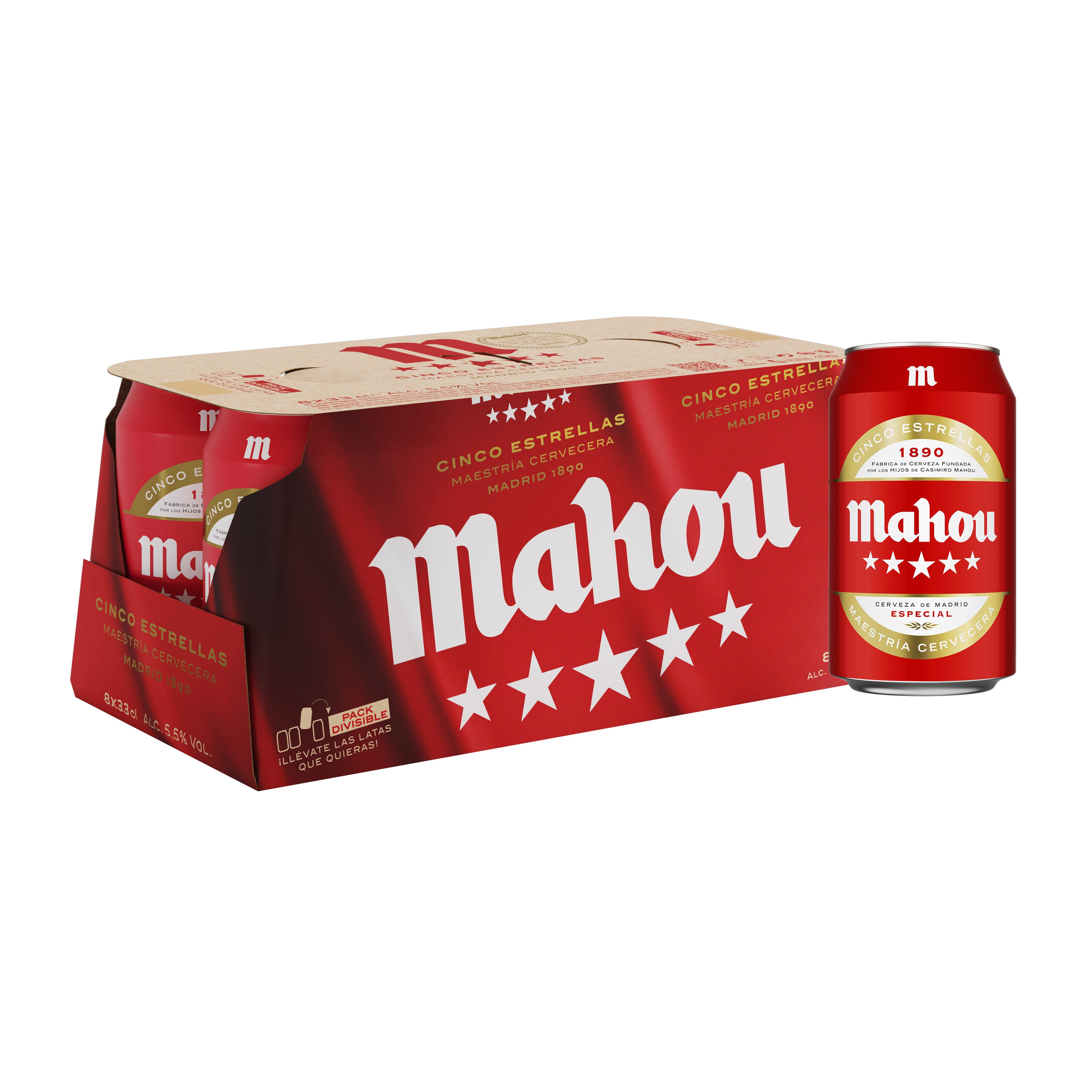 Cerveza 5 estrellas  lata Mahou 33cl