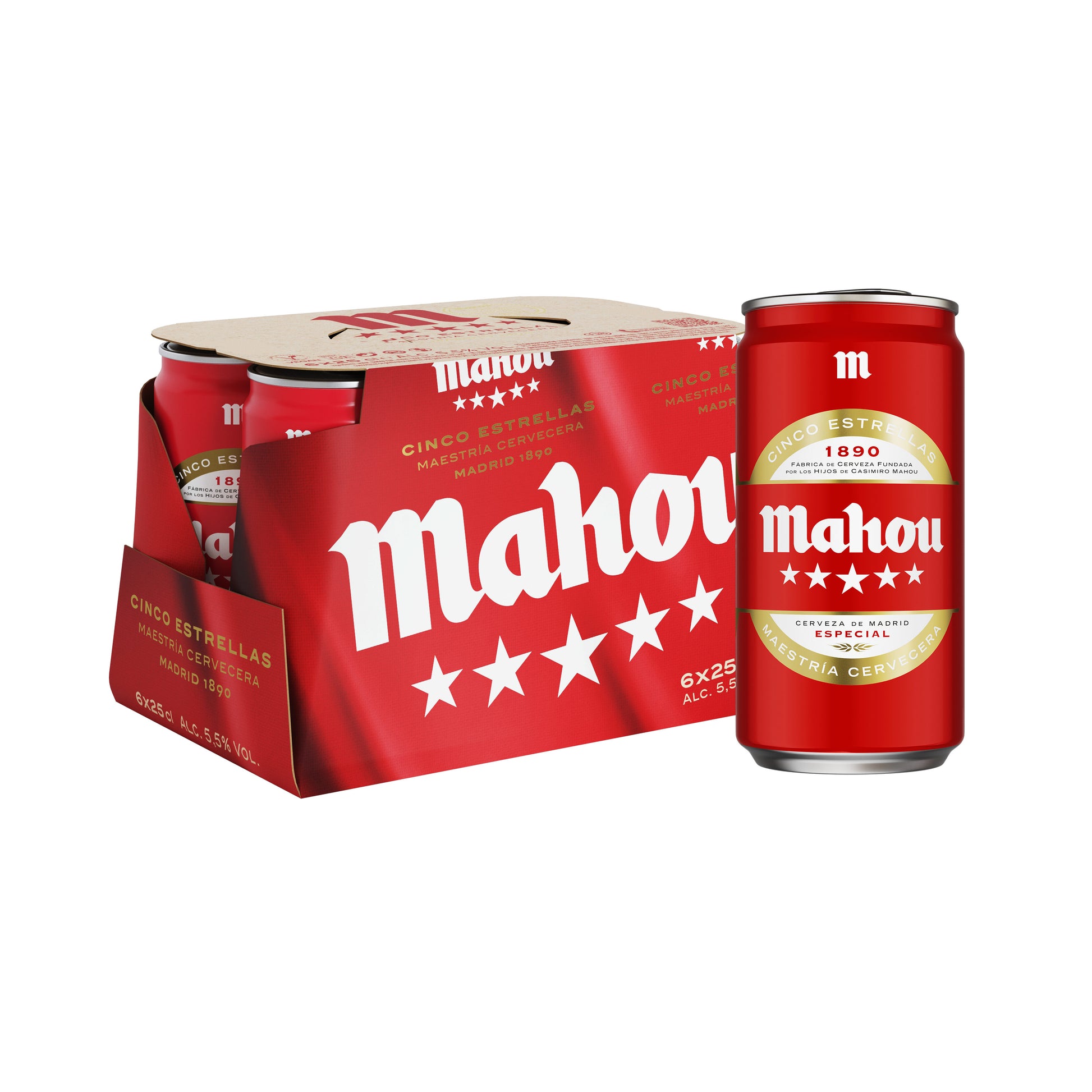 Cerveza rubia 5 estrellas lata Mahou 250ml