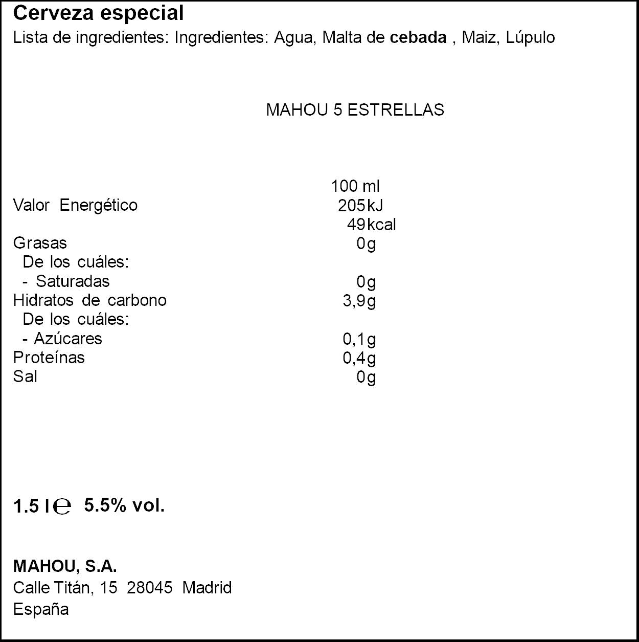 Cerveza rubia 5 estrellas lata Mahou 250ml