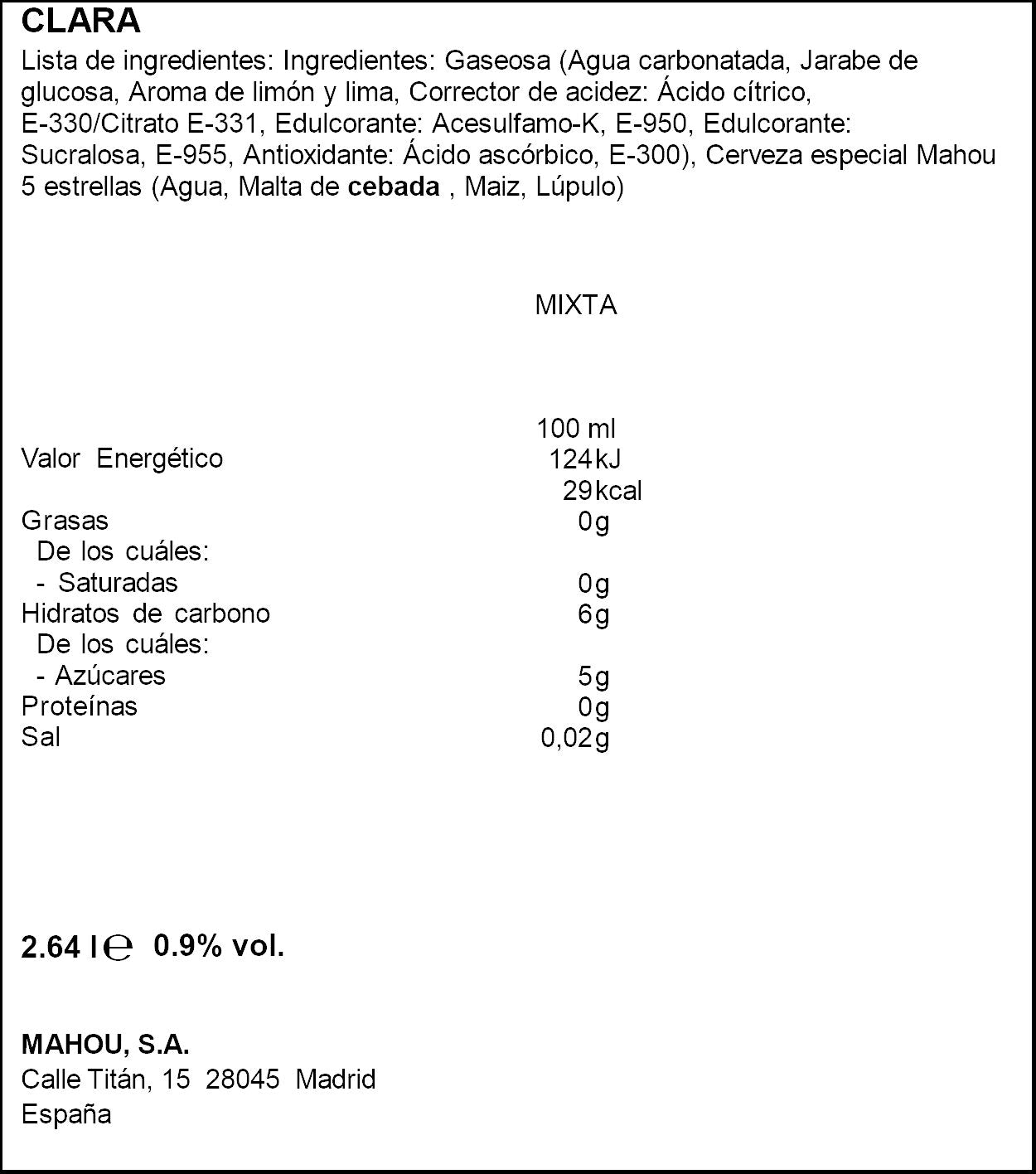 Cerveza limón mixta lata Mahou 330ml