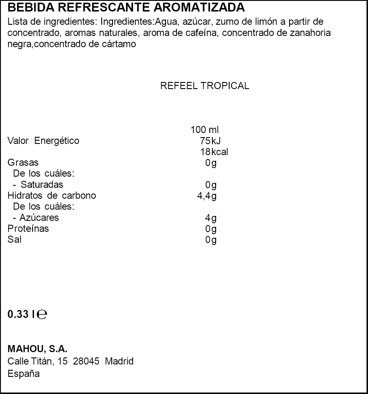 Bebida energética tropical Refeel 330ml