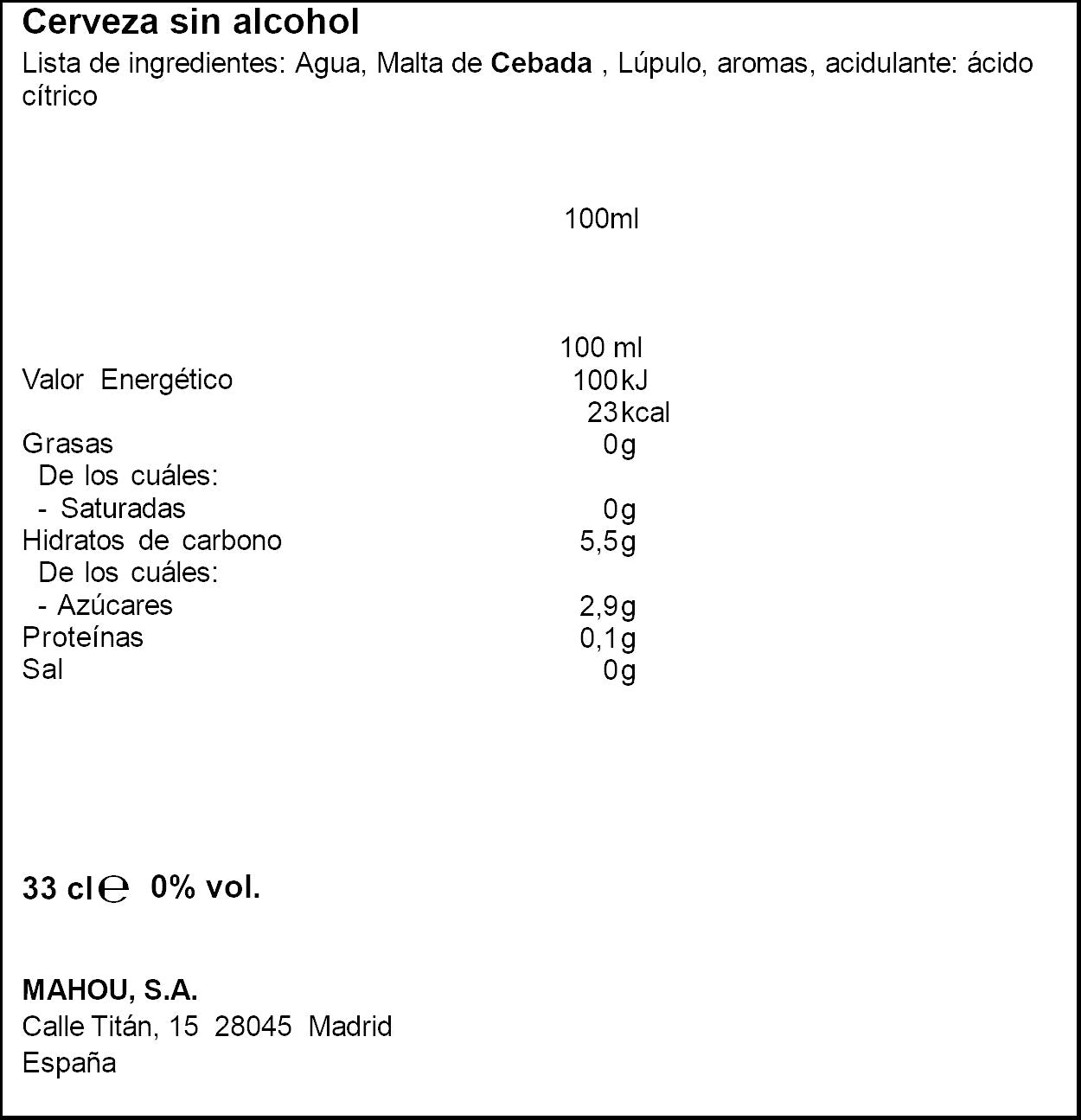 Cerveza rubia 0.0 lata Mahou 330ml