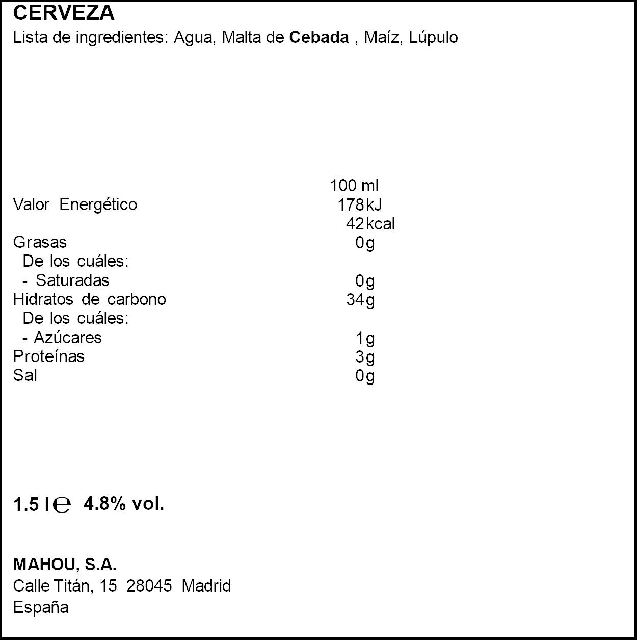 Cerveza clásica cristal Mahou p6 250ml/u