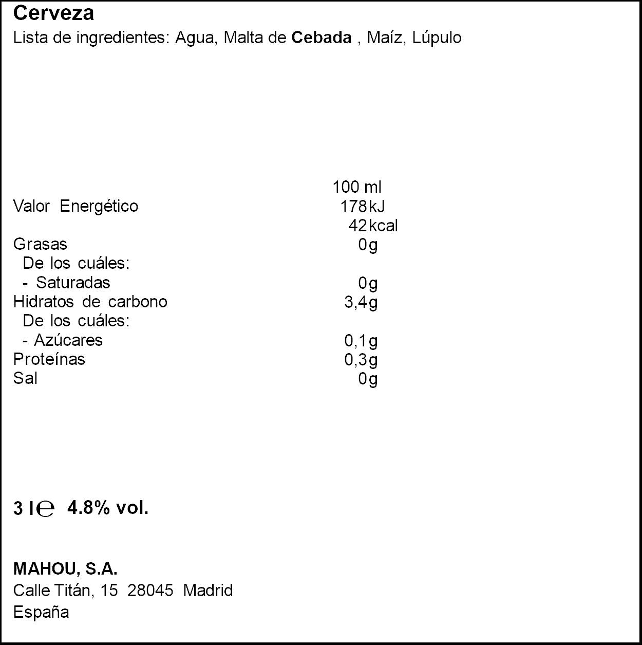 Cerveza clásica cristal Mahou p12 250ml/u