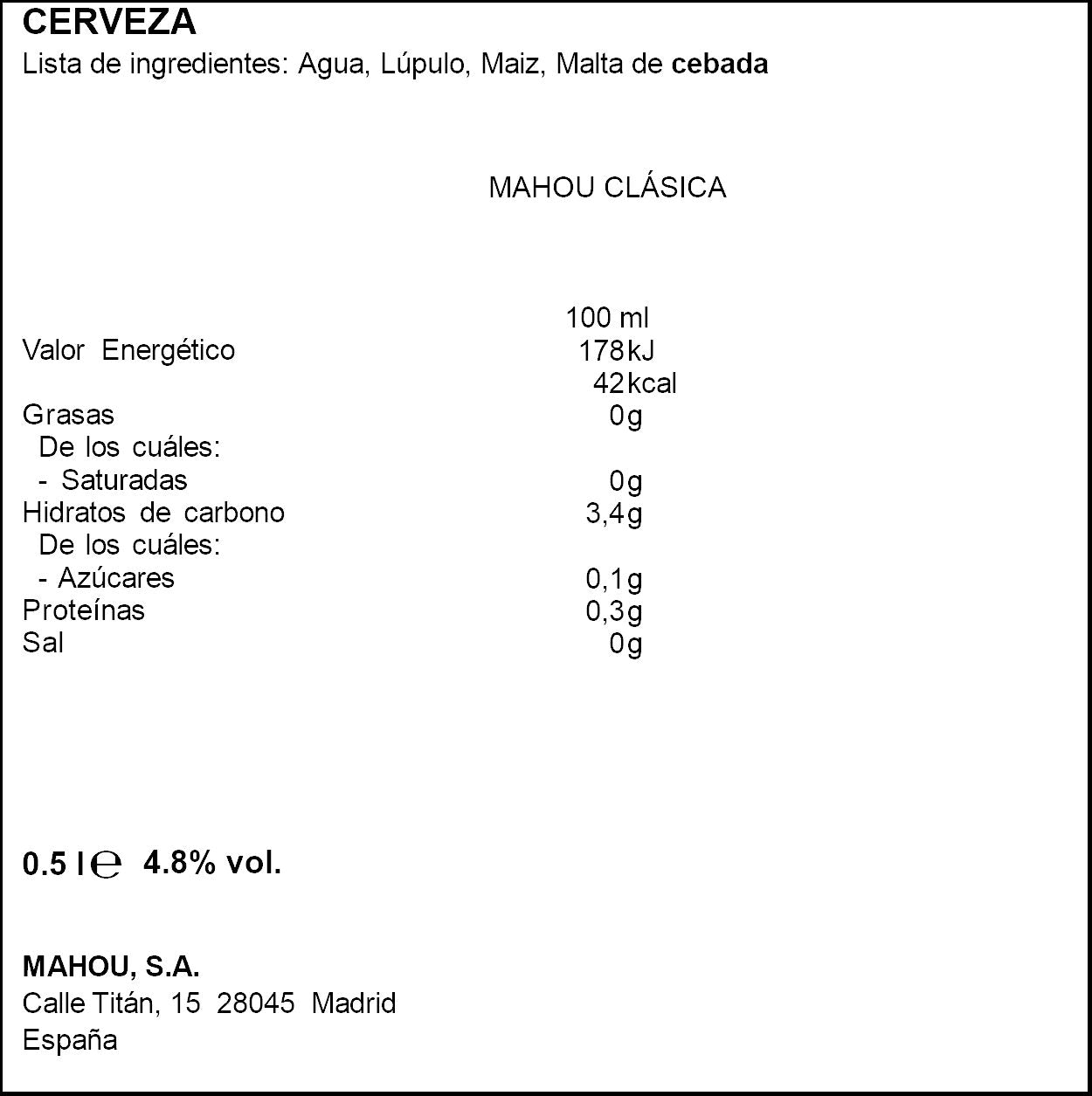 Cerveza clásica lata Mahou 50cl