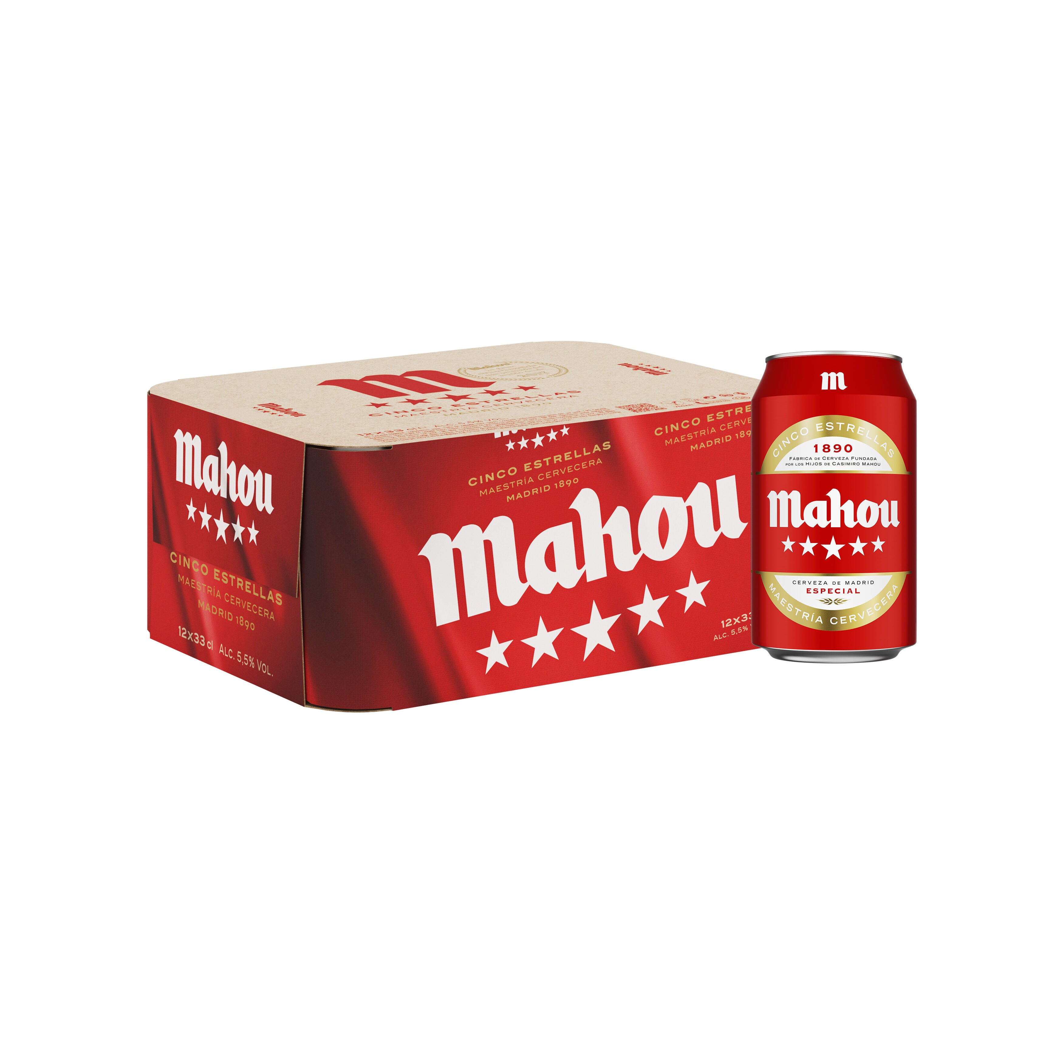 Cerveza 5 estrellas lata Mahou  p12 330ml/u