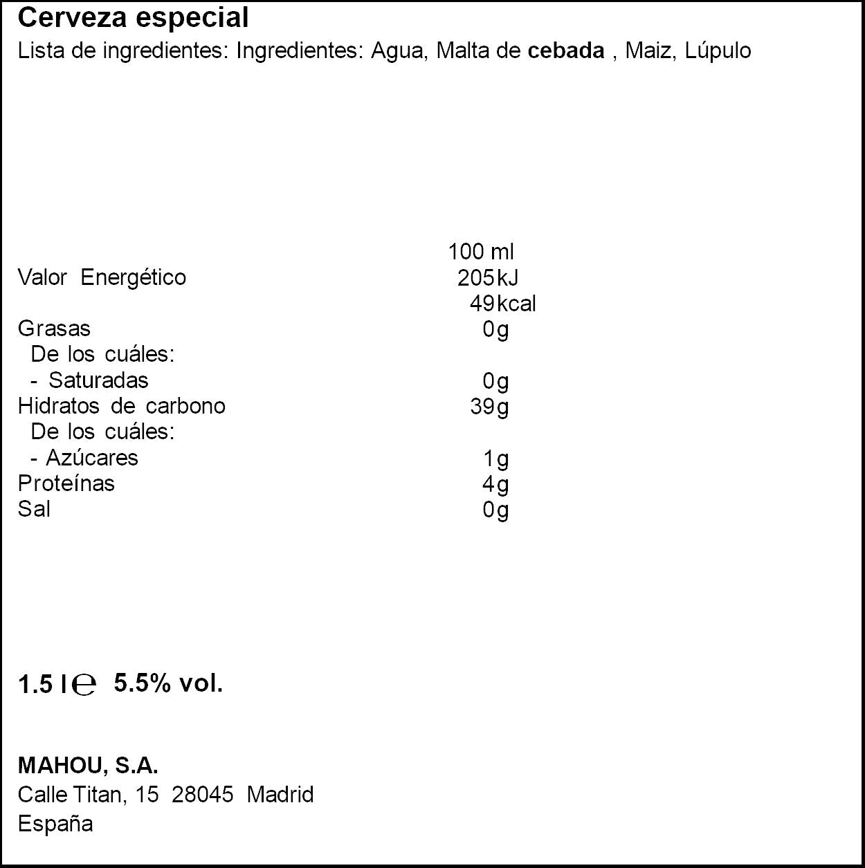 Cerveza 5 estrellas  cristal Mahou p6 25 cl/u