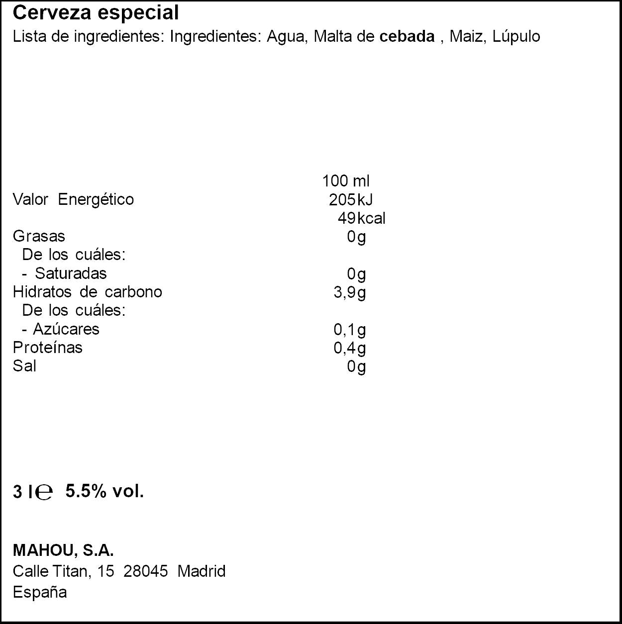 Cerveza 5 estrellas cristal Mahou p12 25cl/u