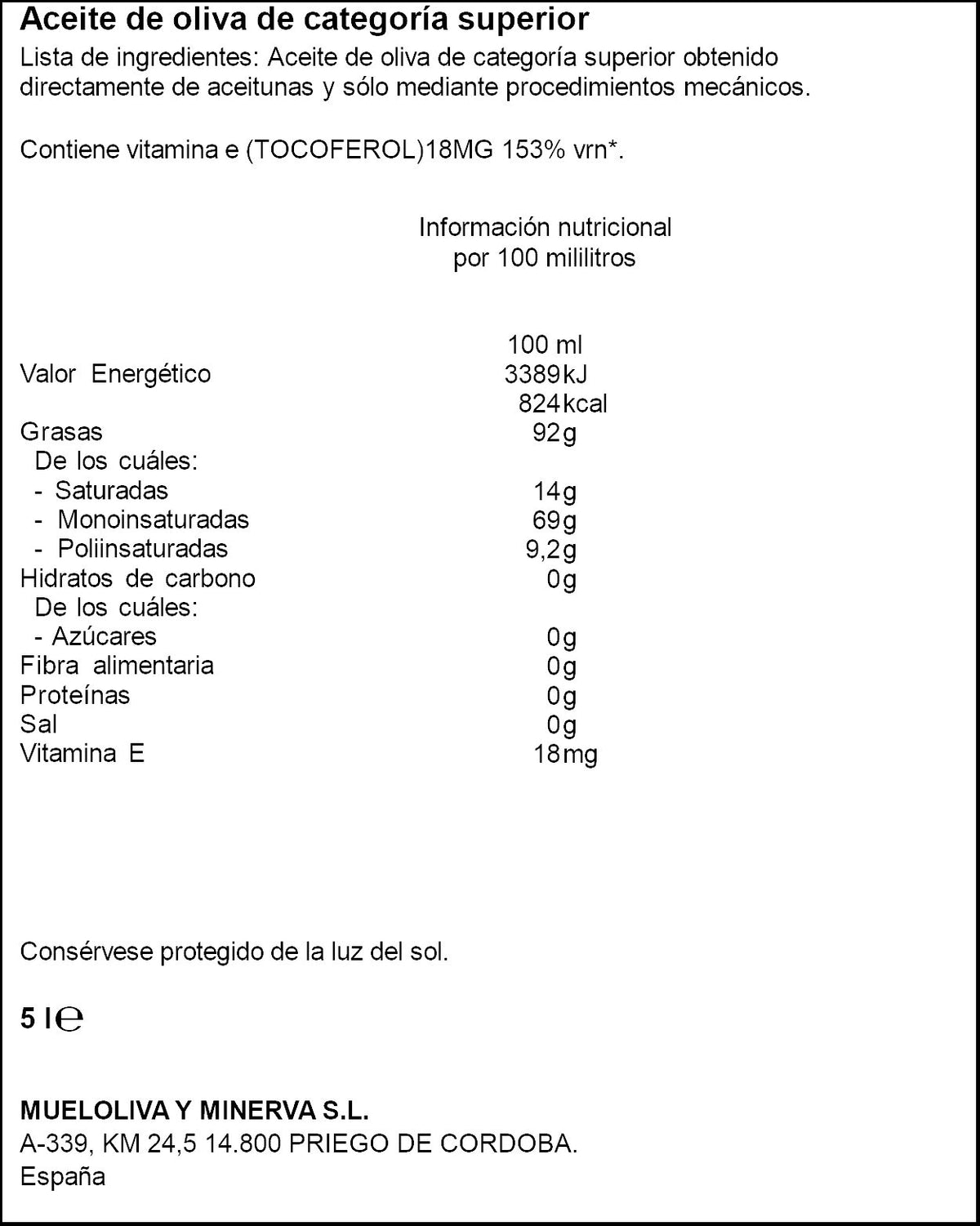 Aceite oliva virgen extra Minerva 5l