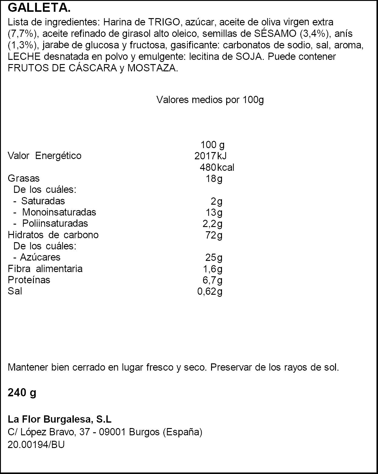 Torta de aceite de oliva Florbu 240g