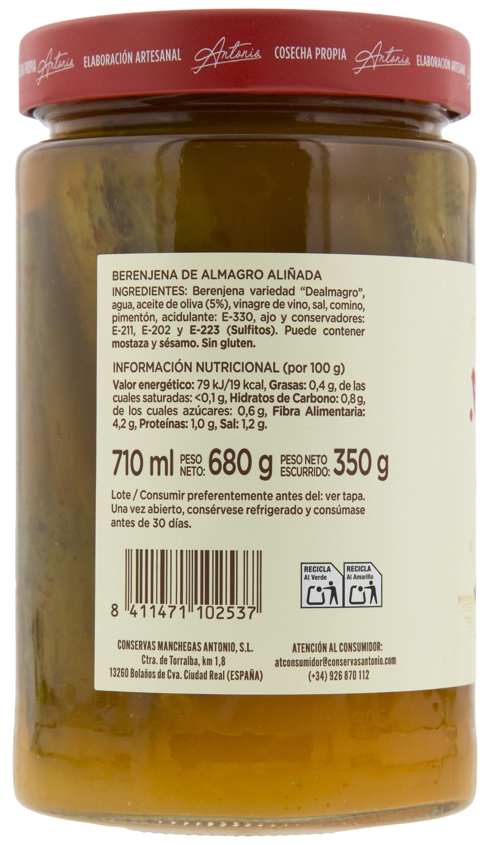 Berenjena aliñada cristal Antonio 350g escurr