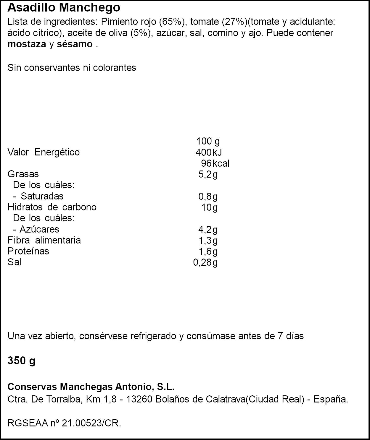 Asadillo manchego Cons Antonio 350g escurr