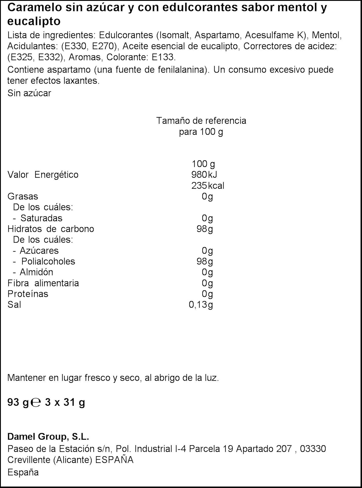 Caramelos mentol/eucalipto Pectol 3u 93g