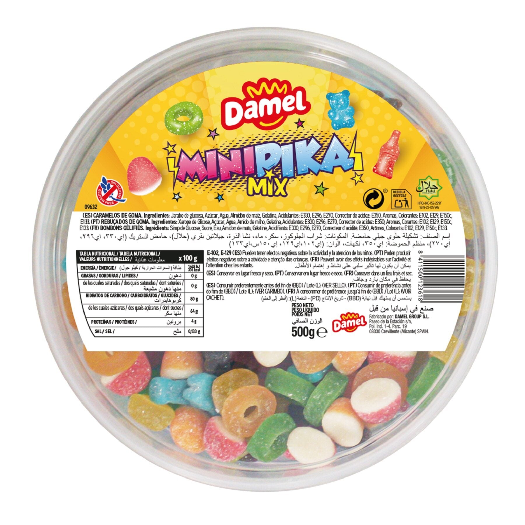 Gominolas surtido minipika tarrina Damel 500g