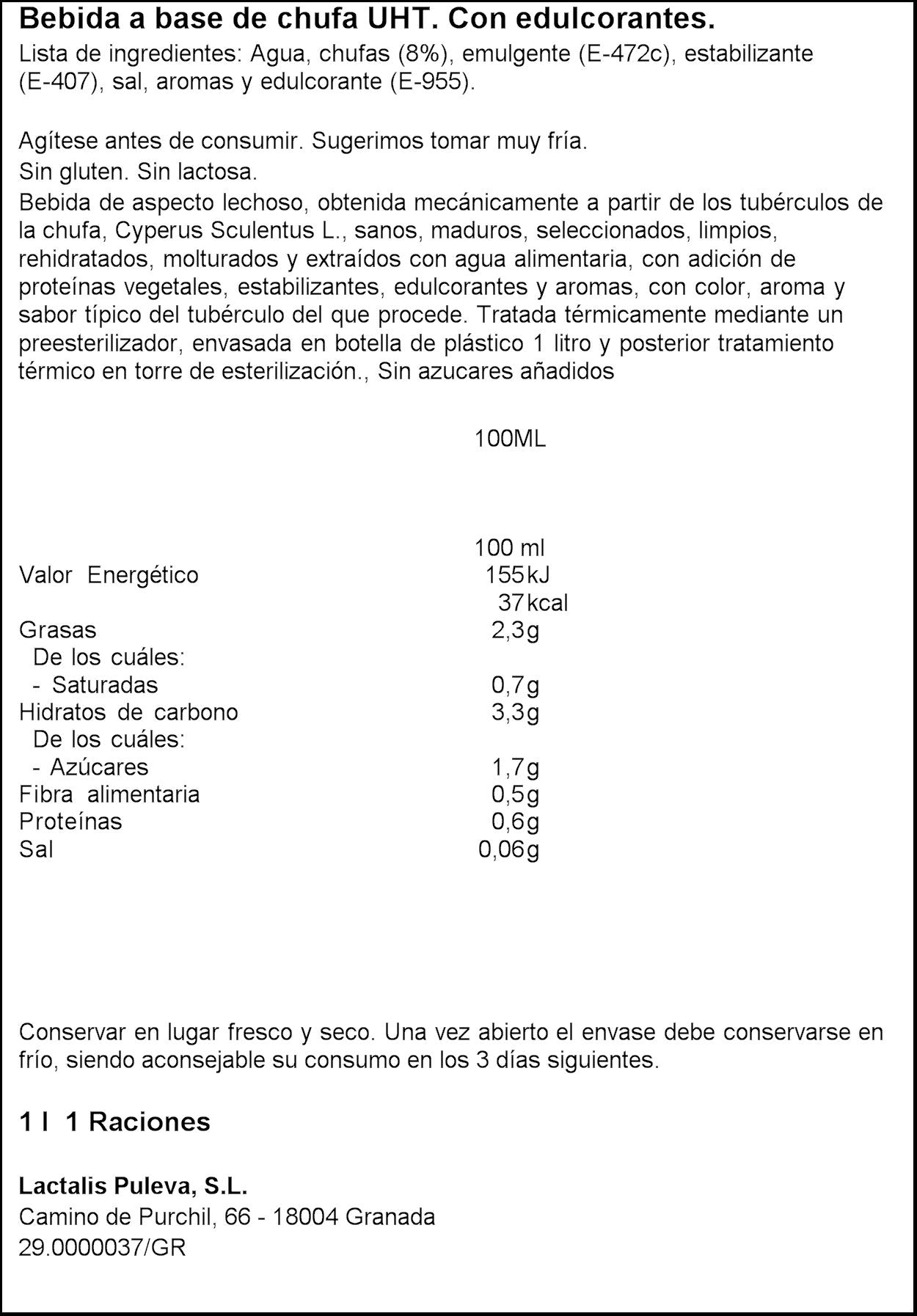 Horchata zero botella Chufi 1l
