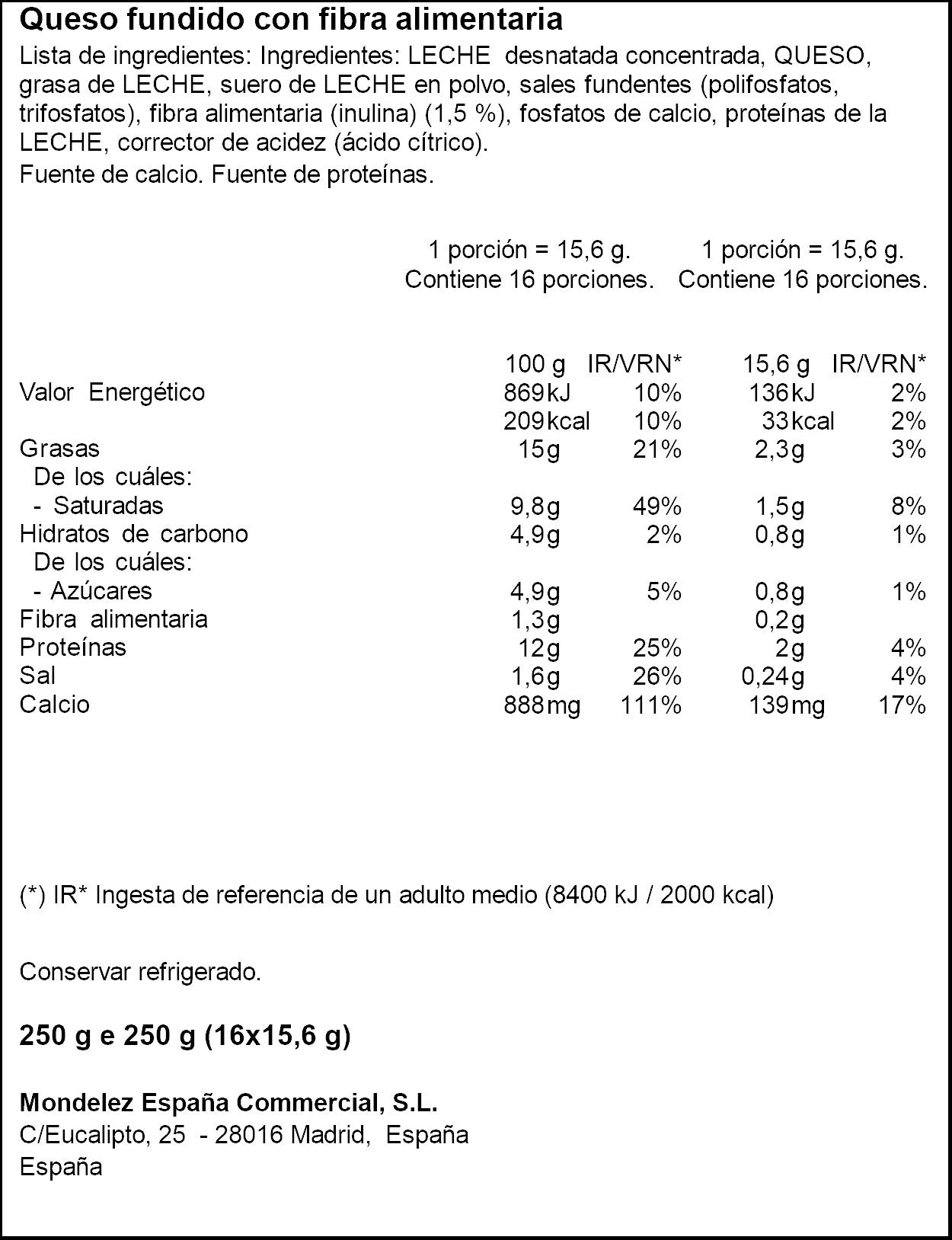Queso fundido porción El caserio p16 250g
