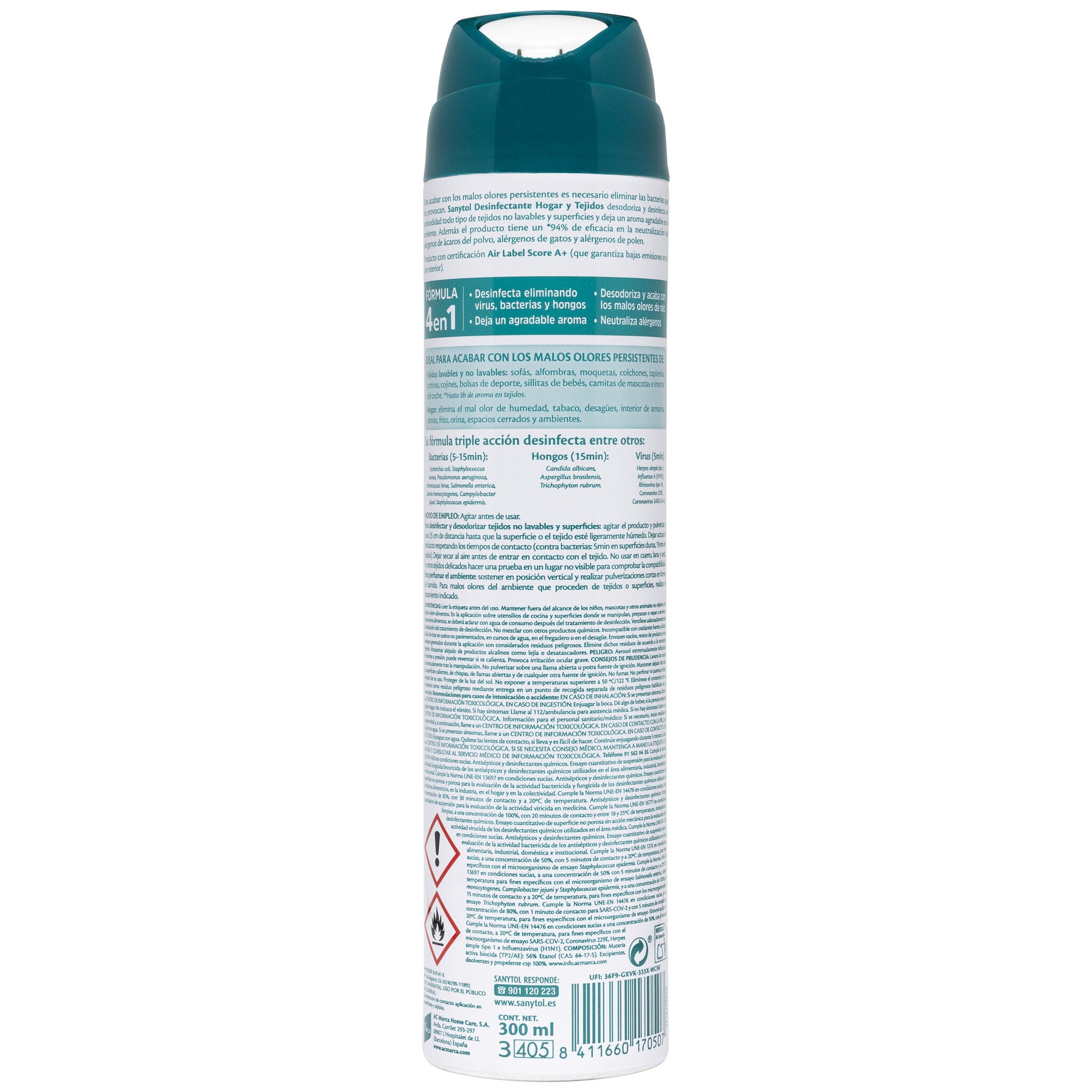 Ambientador aerosol desinfect tejidos hogar Sanytol 250g