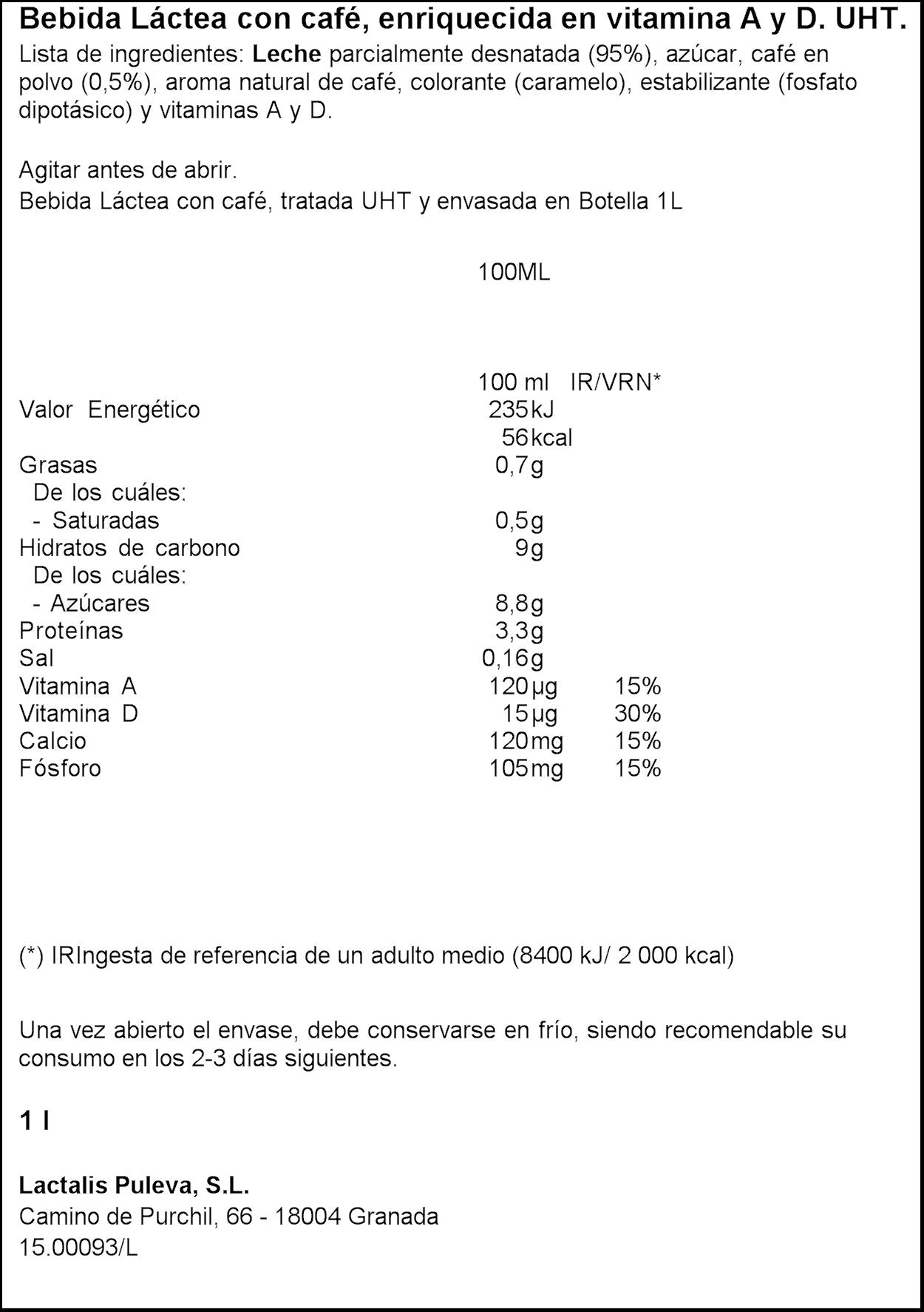 Batido cafe con leche Puleva 1l
