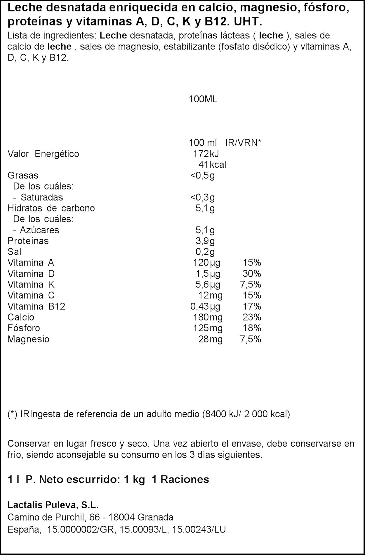 Leche desnatada calcio Puleva 1l