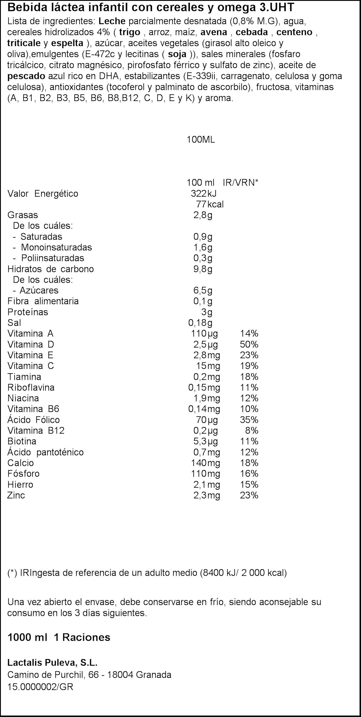 Leche entera crecimiento c/cereales Puleva max 1l