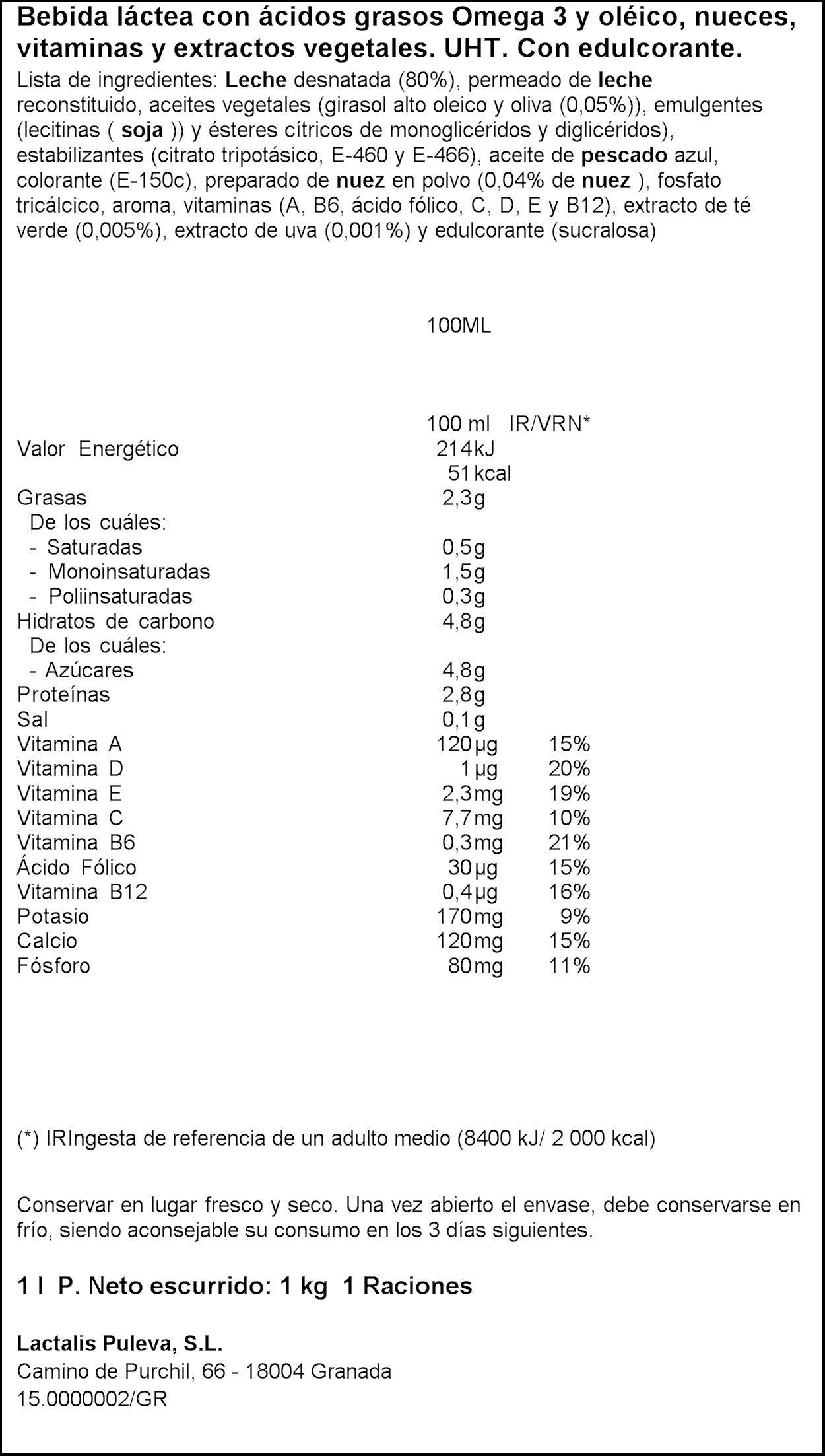 Preparado lacteo colesterol omega 3 nueces Puleva 1l
