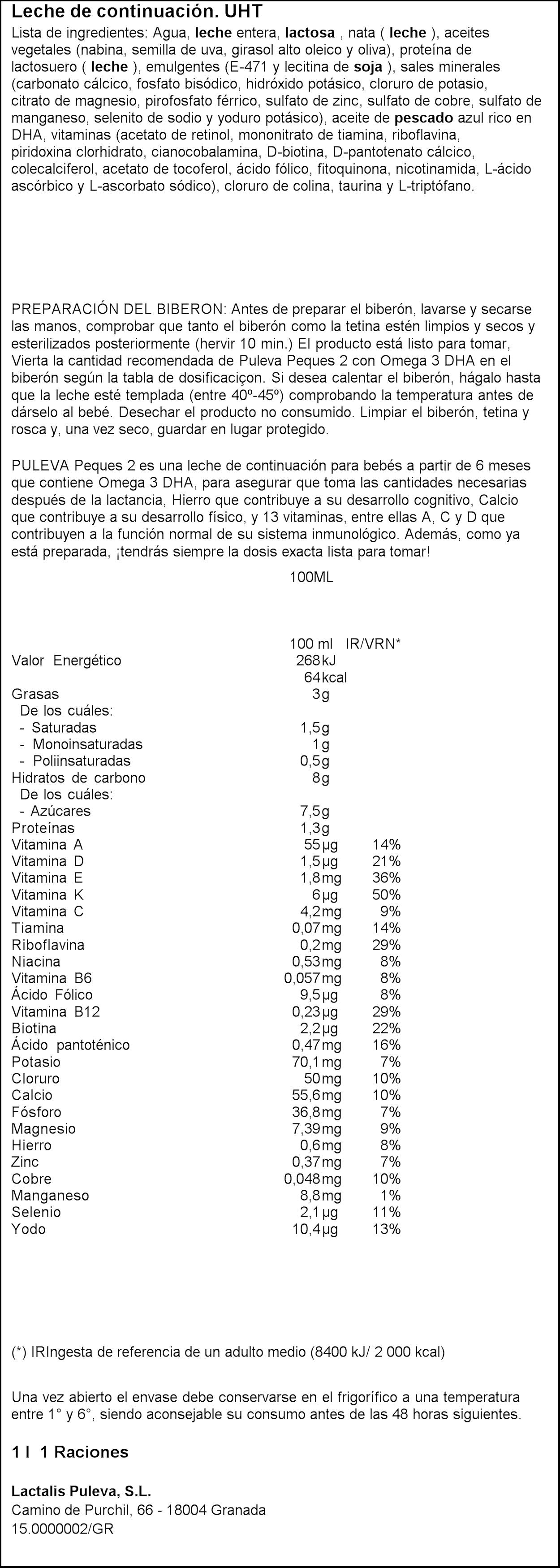Leche infantil continuación peques 2 Puleva 1l