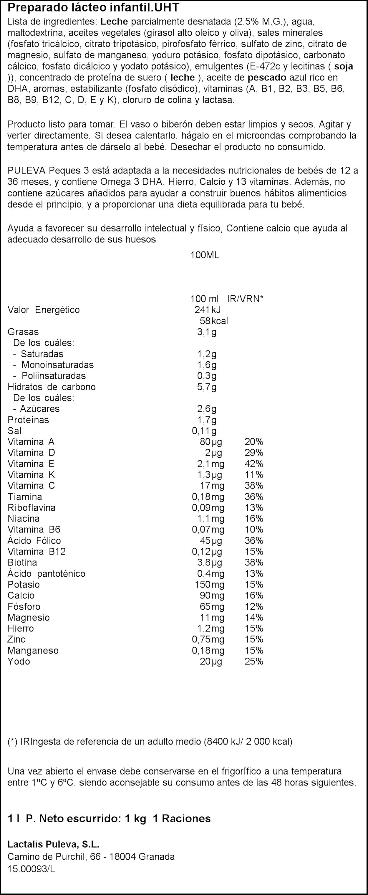 Leche infantil crecimiento peques 3 Puleva 1l