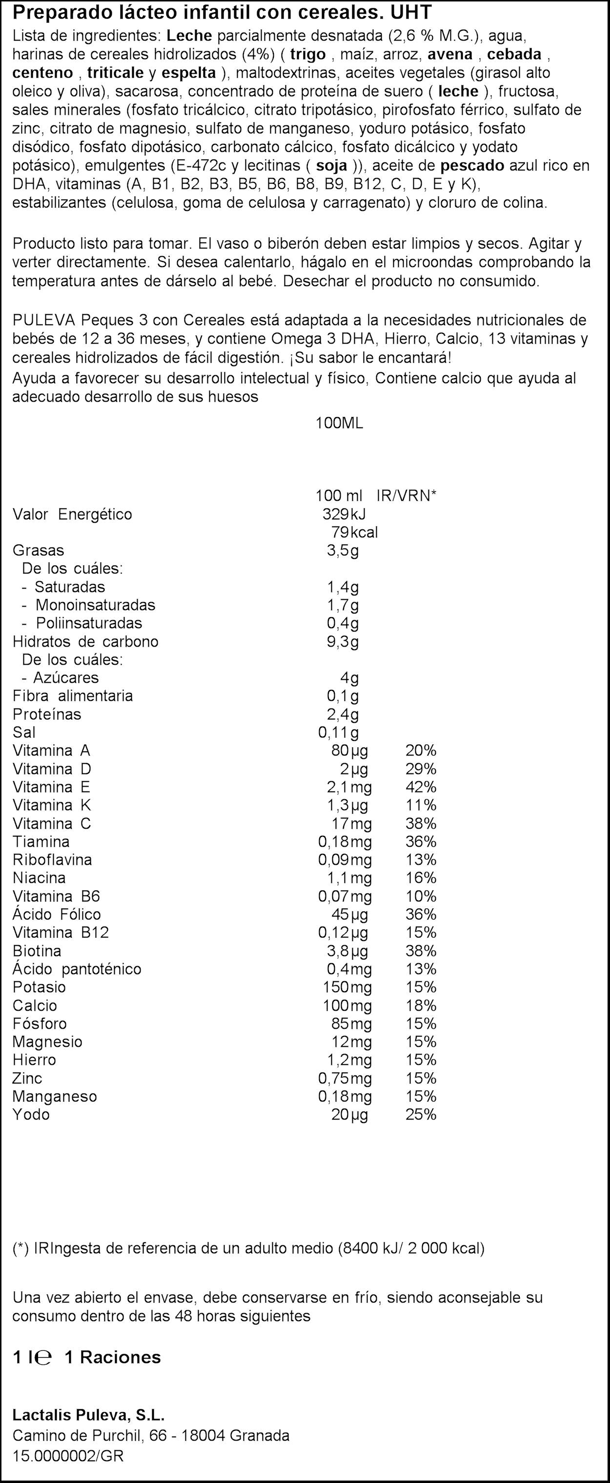 Leche infantil cereales peq 3 Puleva 1l