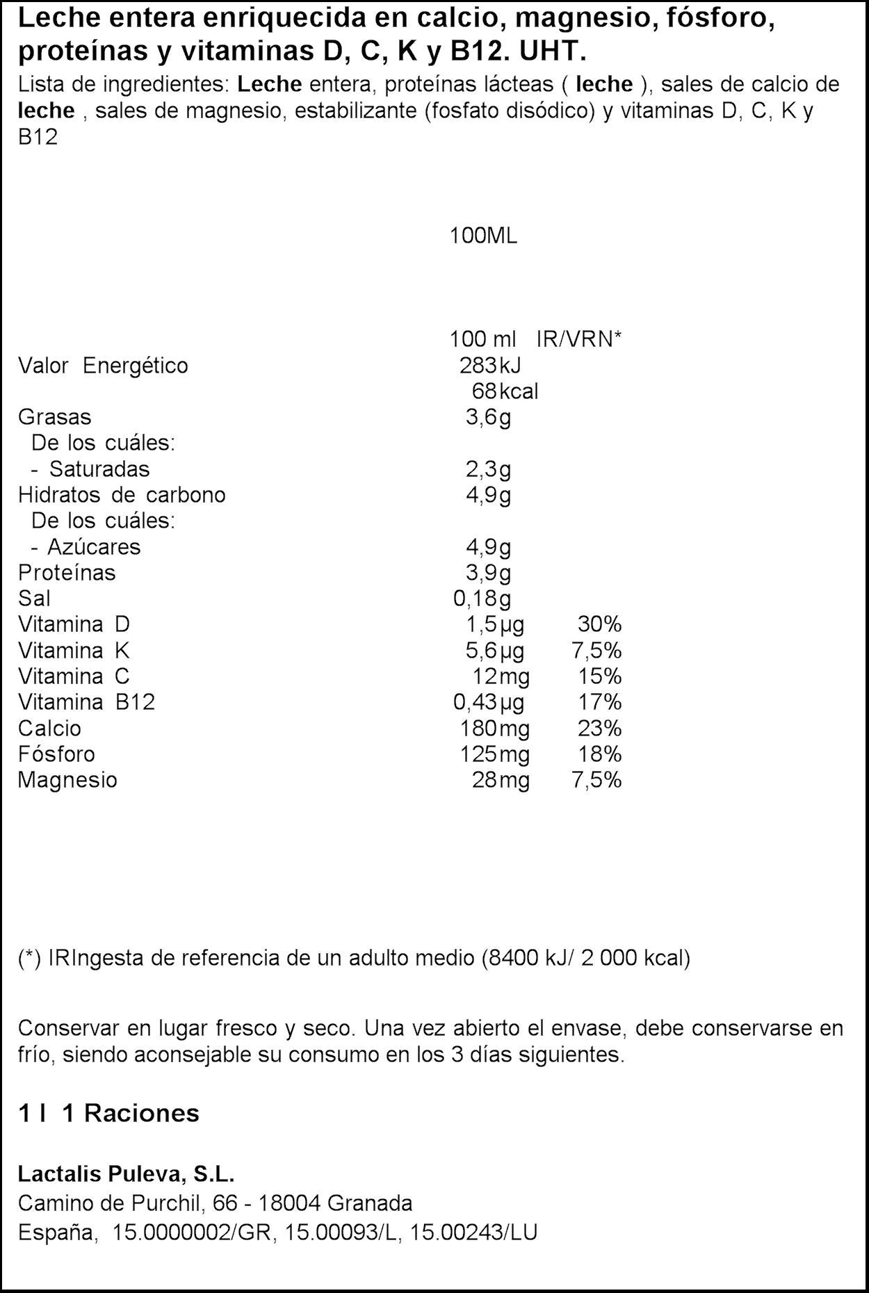 Leche entera calcio Puleva 1l