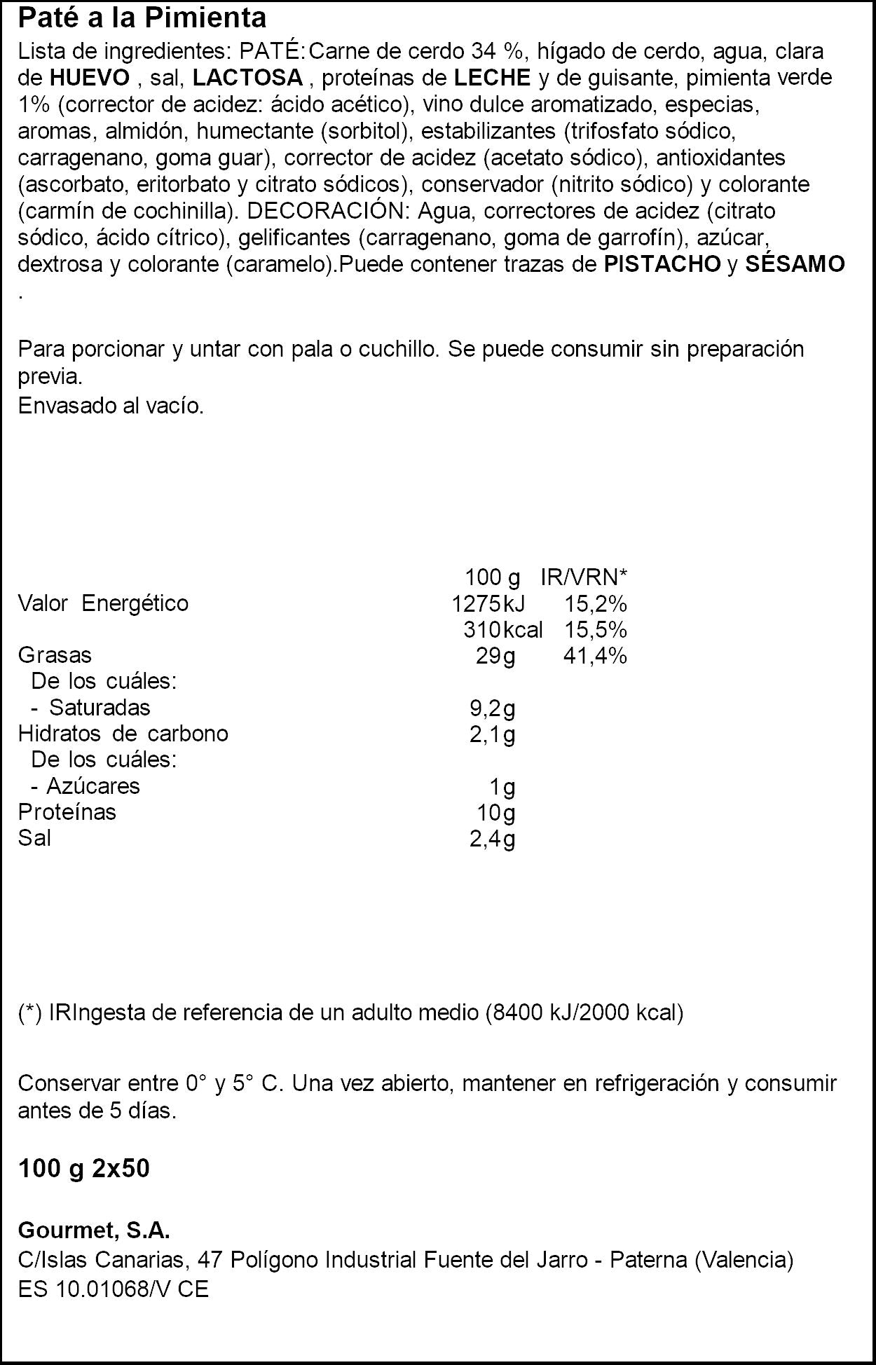 Paté pimienta La cuina p2 50g/u