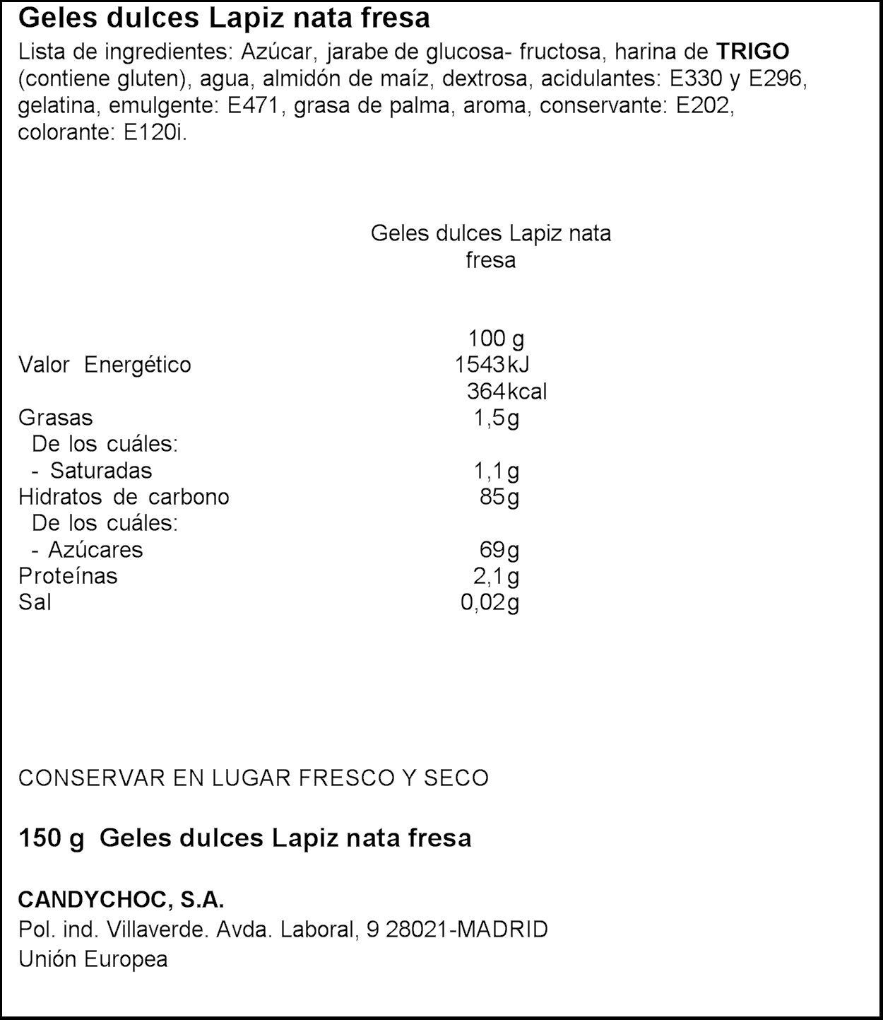 Regaliz lapiz nata y fresa Miguelañez 150g