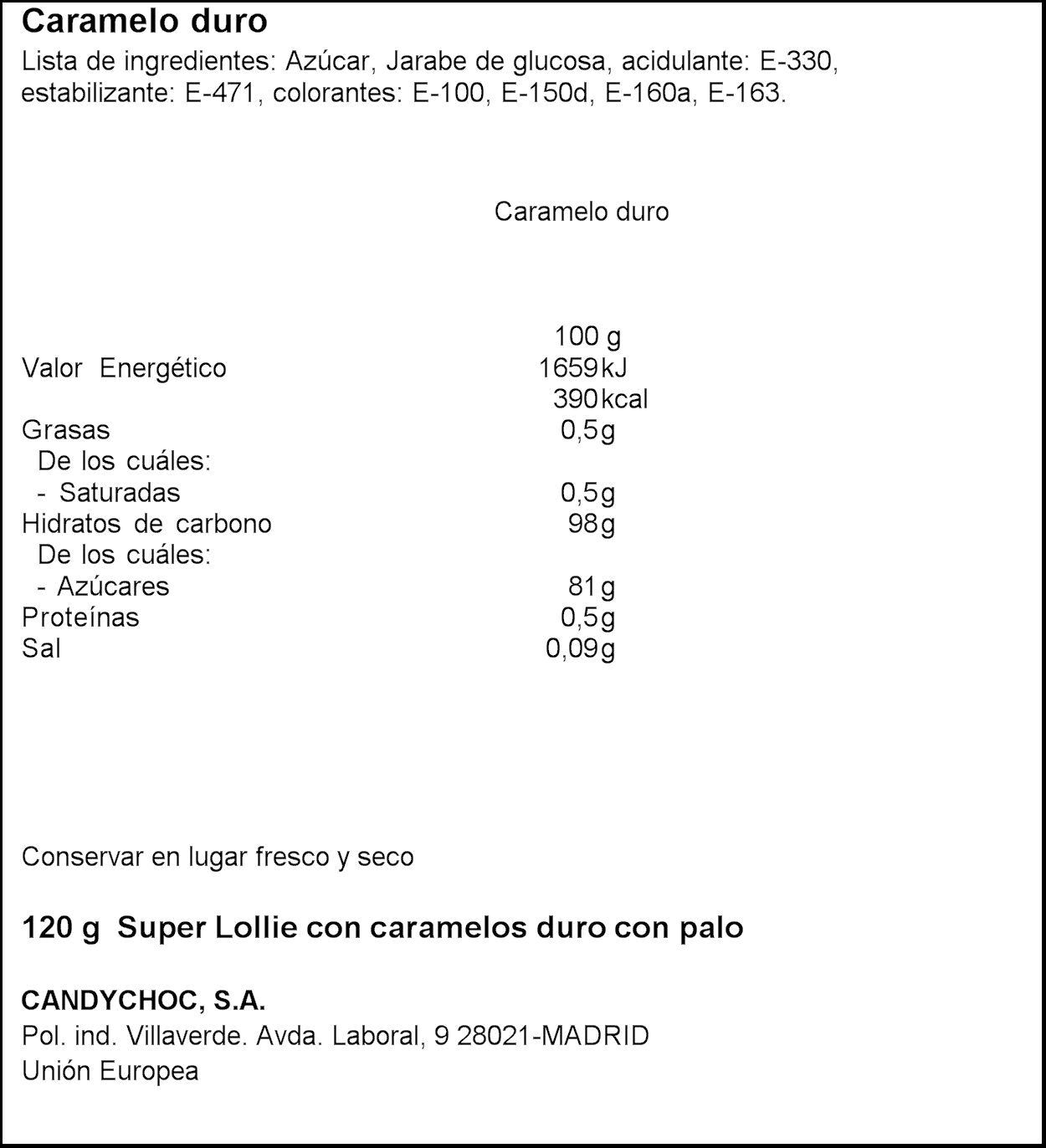 Caramelo gigante con palo varios sabores Miguelañez 135g