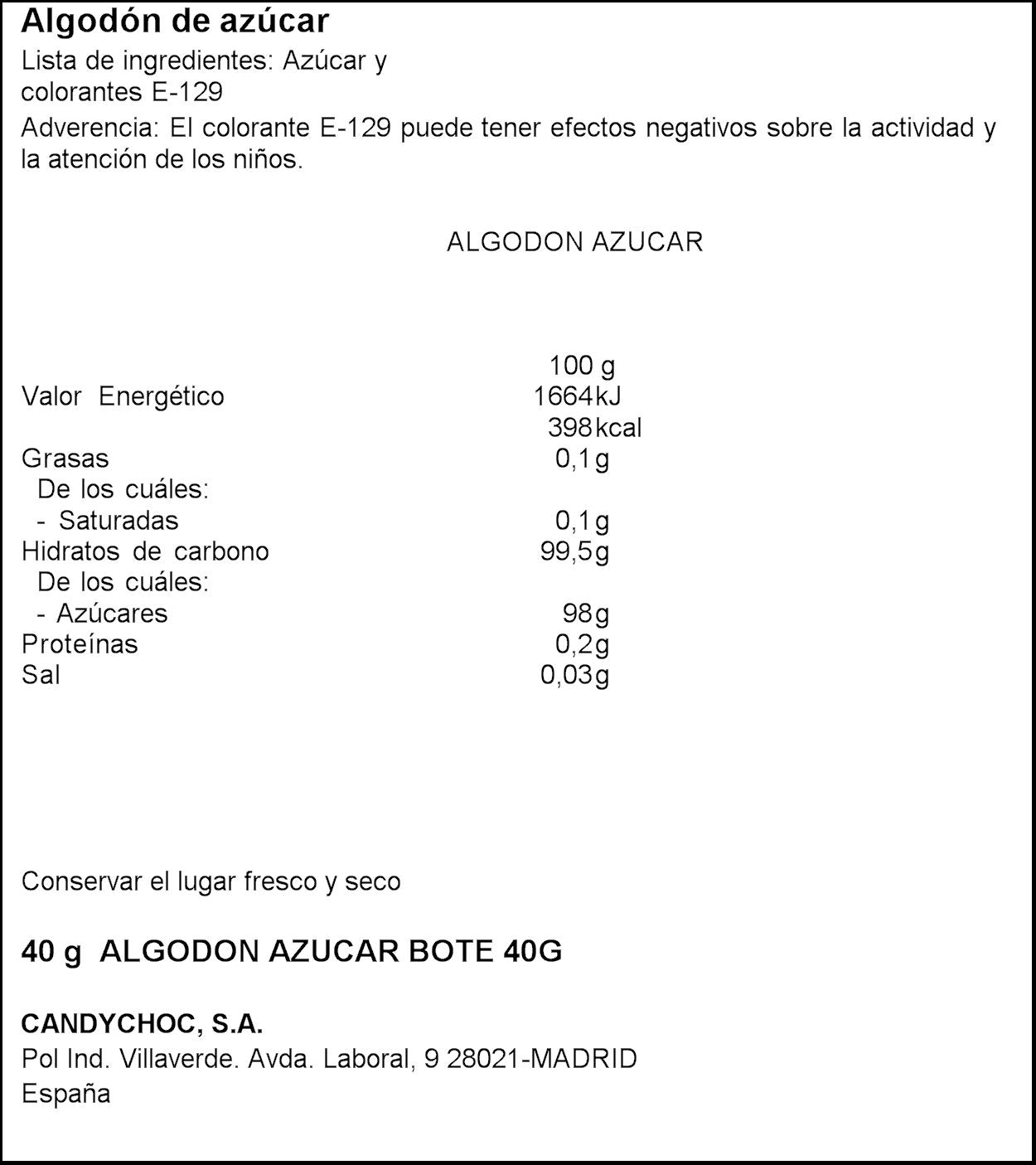 Vaso de algodon azucar miguelañez 40g