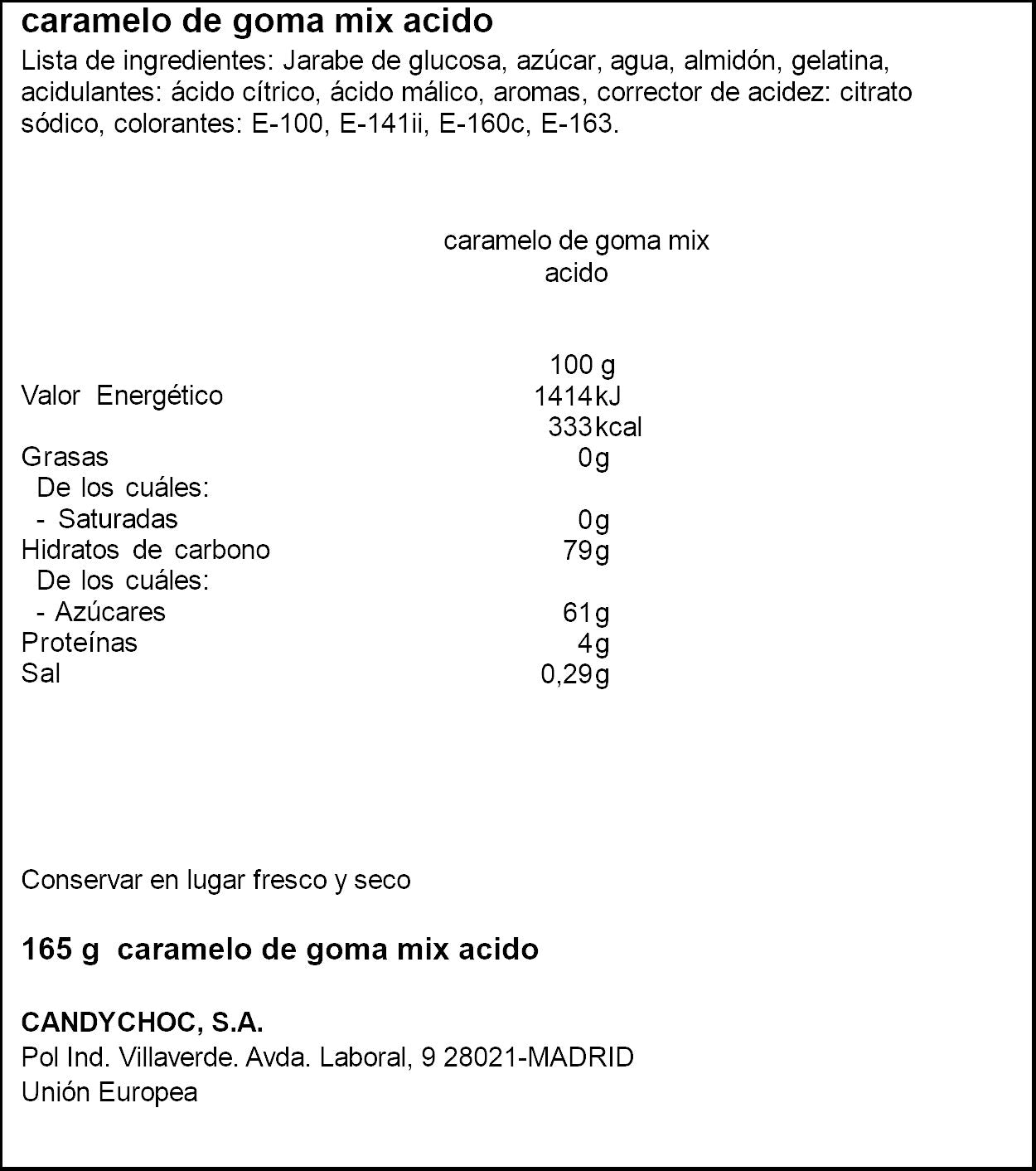 GOMINOLAS MIX ÁCIDO MIGUELAÑEZ 165G