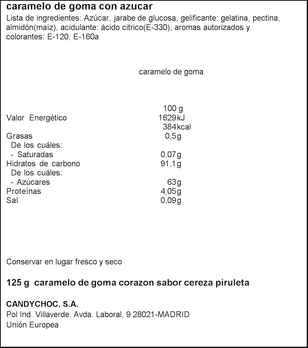Gominolas corazón s/cereza Miguelañez 125g