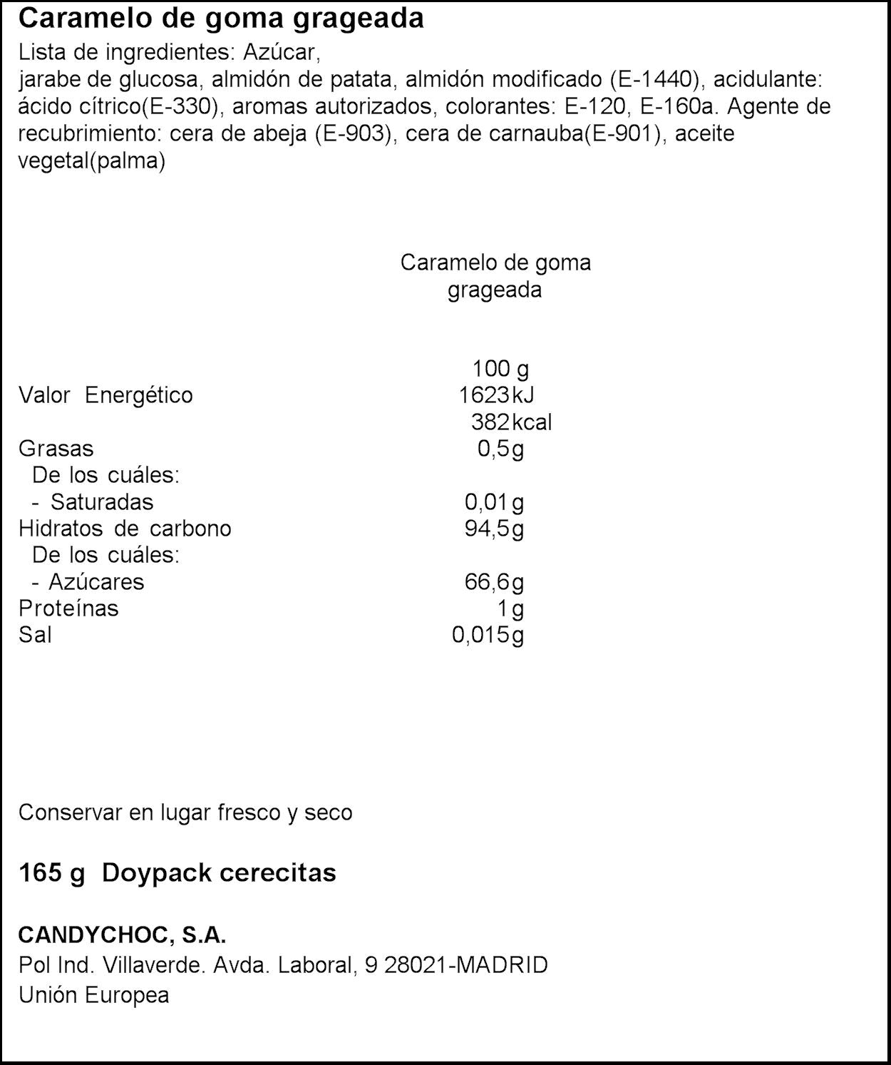 Caramelo grajeas cereza Miguelañez 165g